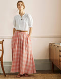 Pull-on Linen Maxi Skirt-Tonal Pink, Gingham