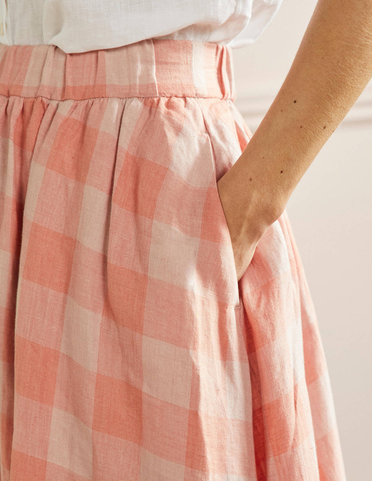 Pull-on Linen Maxi Skirt-Tonal Pink, Gingham-2