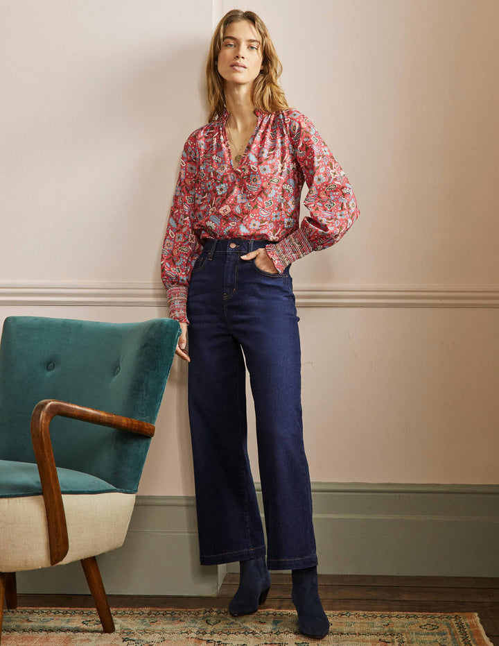 Cropped Wide Leg Jeans-Indigo