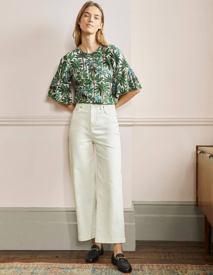 7/8-Jeans mit weitem Bein-Ecru