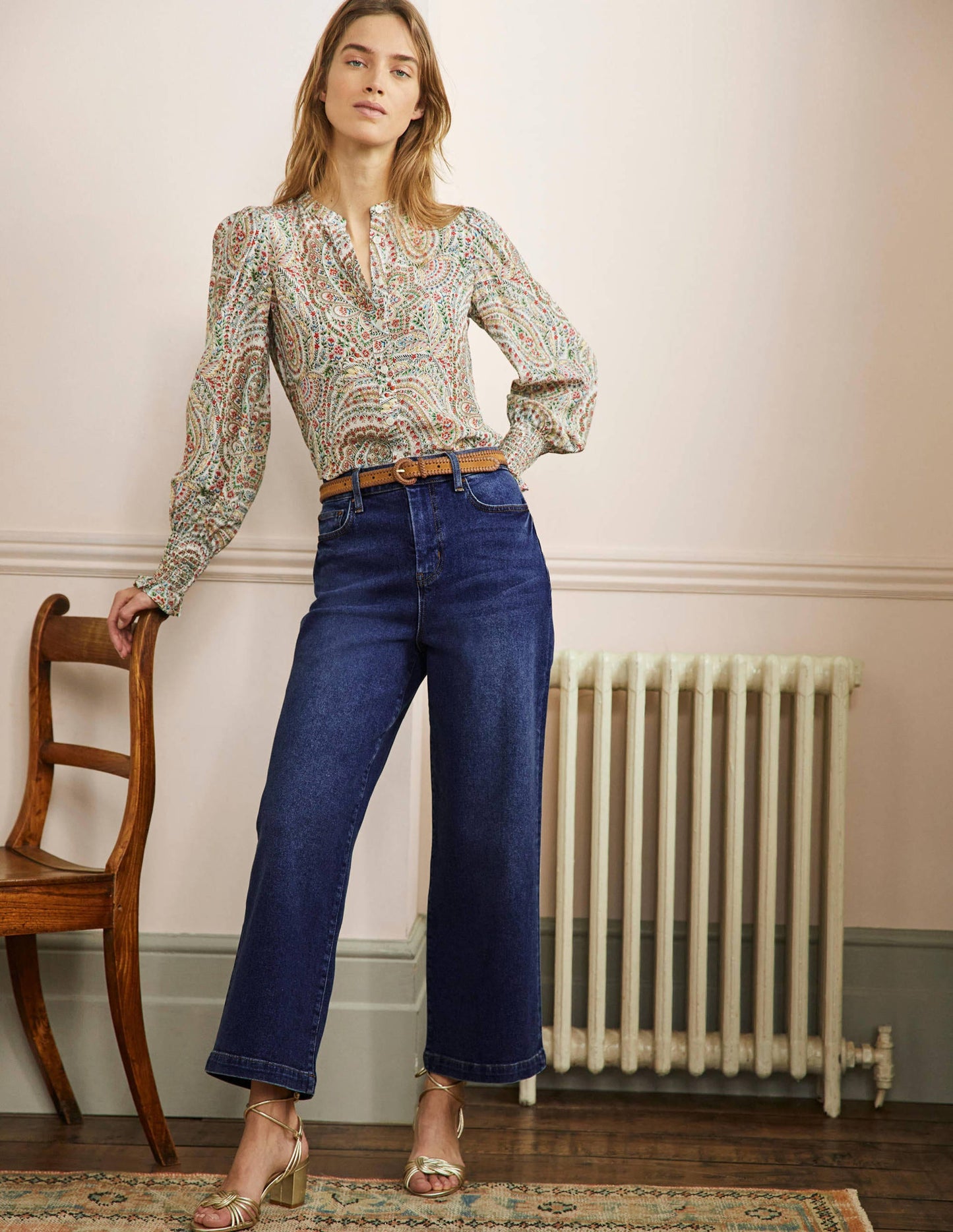 7/8-Jeans mit weitem Bein-Mittleres Vintageblau