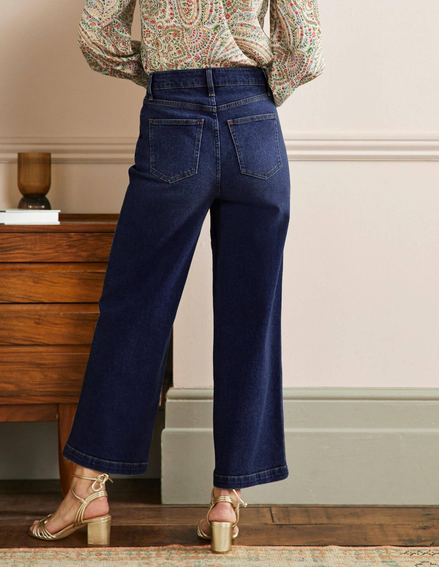 7/8-Jeans mit weitem Bein-Mittleres Vintageblau