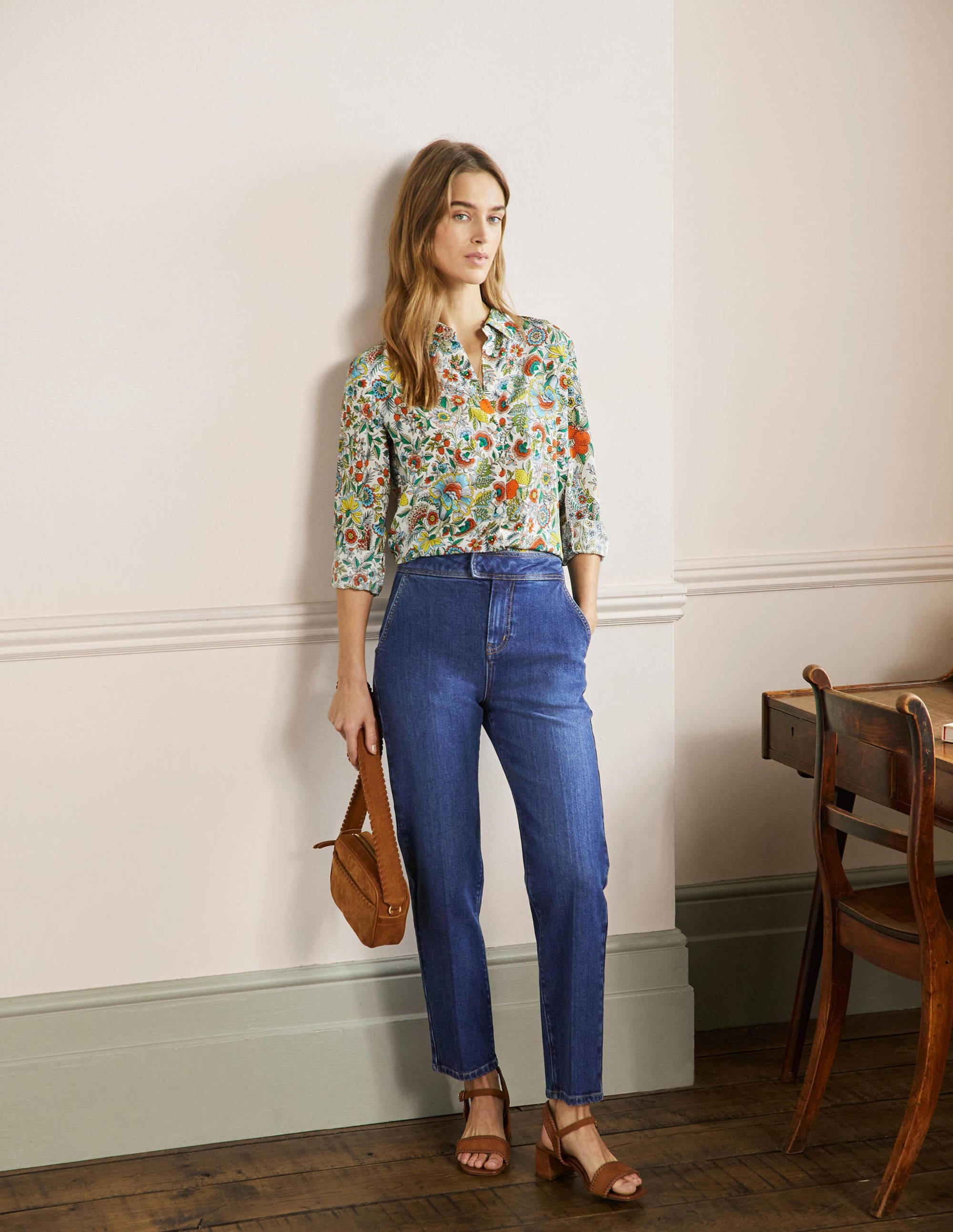 Elegante schmal zulaufende 7/8-Jeans-Dunkles Vintageblau - Image 1