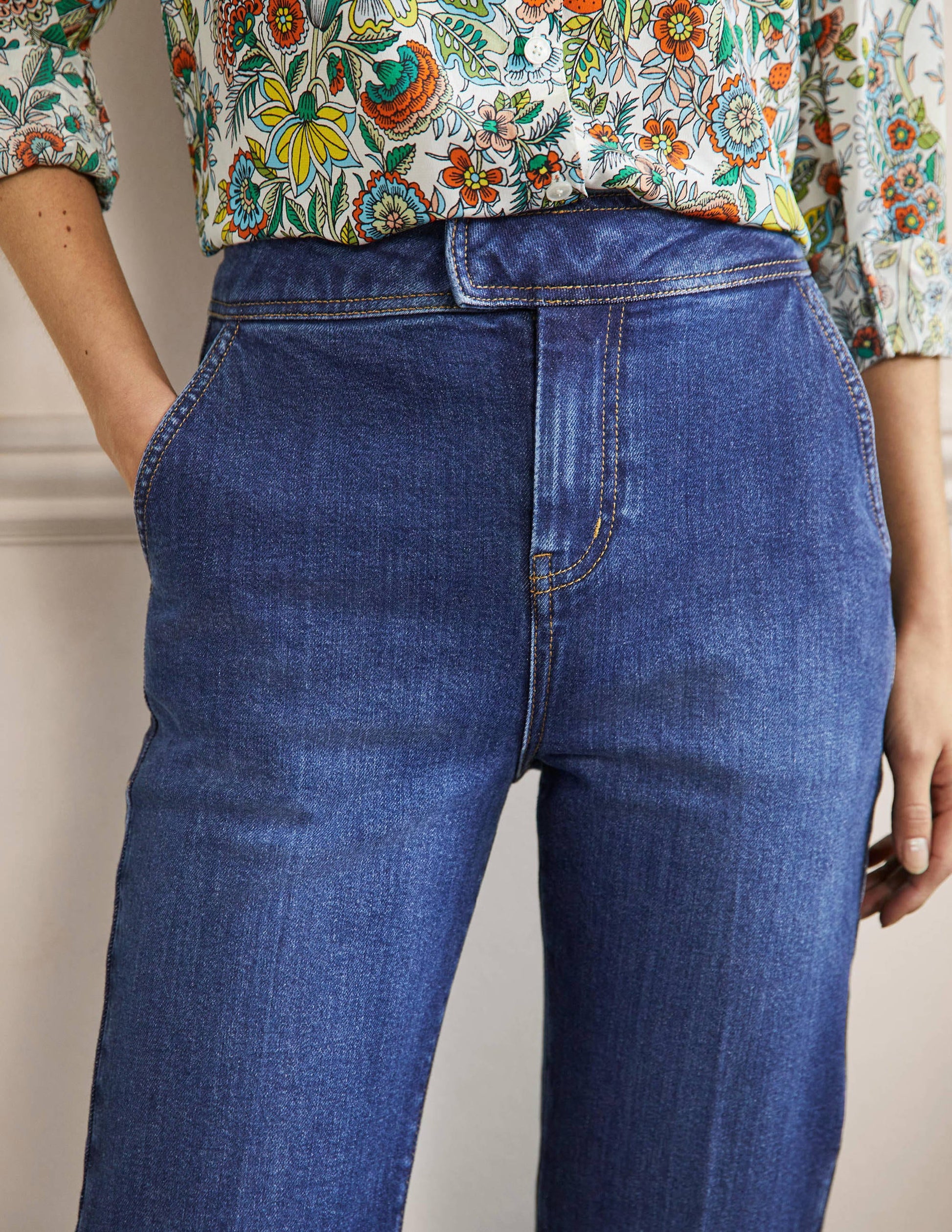 Elegante schmal zulaufende 7/8-Jeans-Dunkles Vintageblau-2