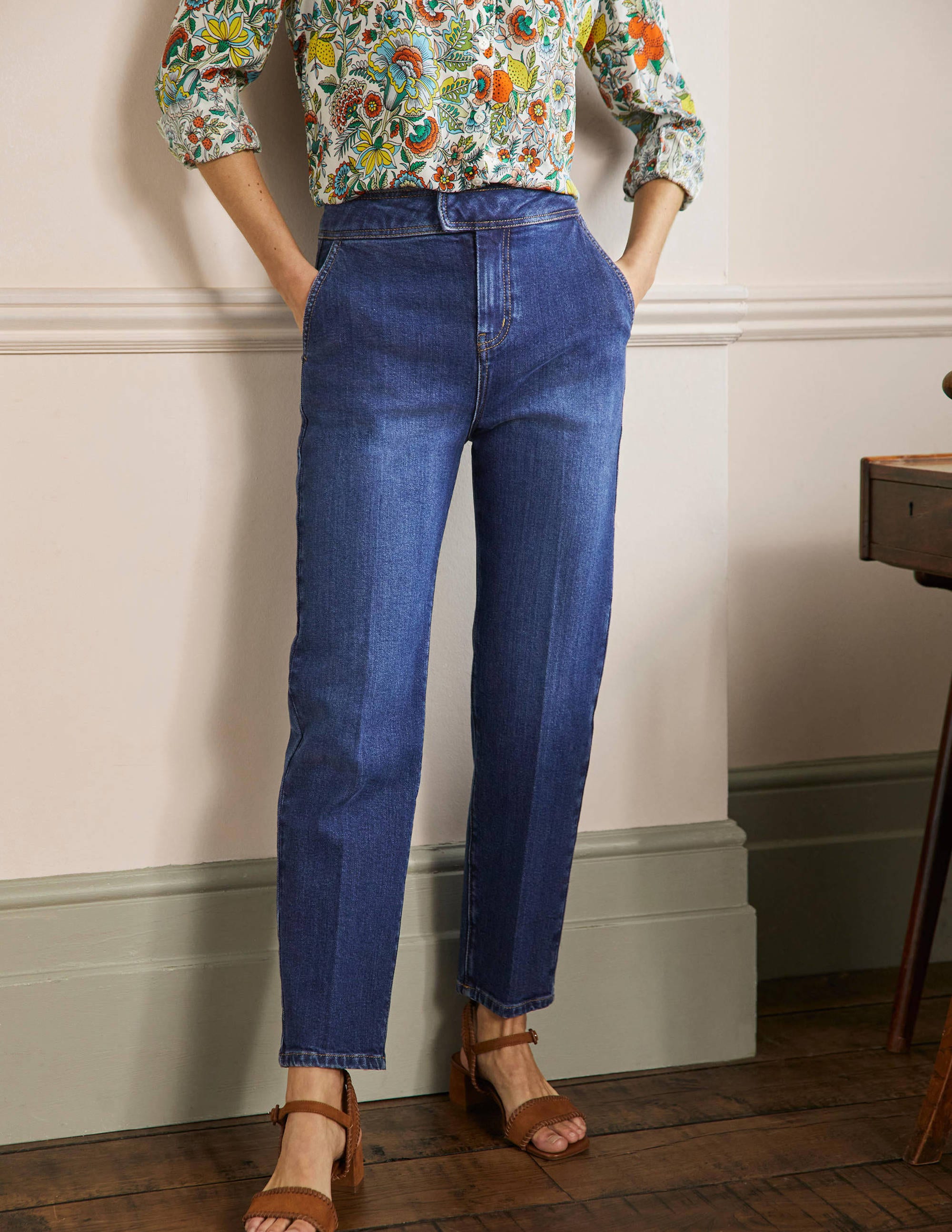 Elegante schmal zulaufende 7/8-Jeans-Dunkles Vintageblau - Image 4