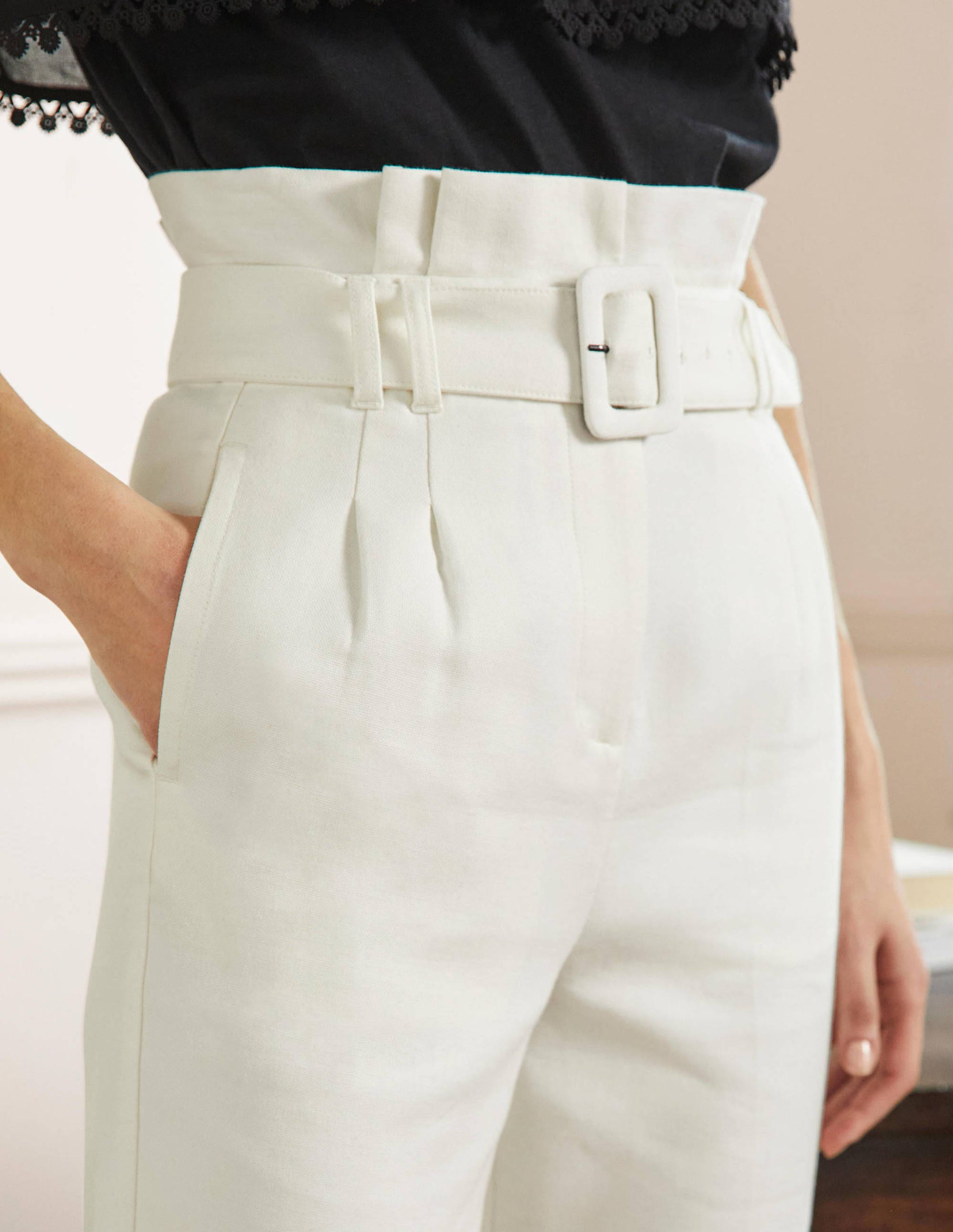Carrie Paperbag Trousers-Ivory - Image 2
