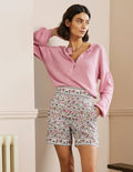 Short Georgina en lin-Ivoire, motif Oriental Paradise