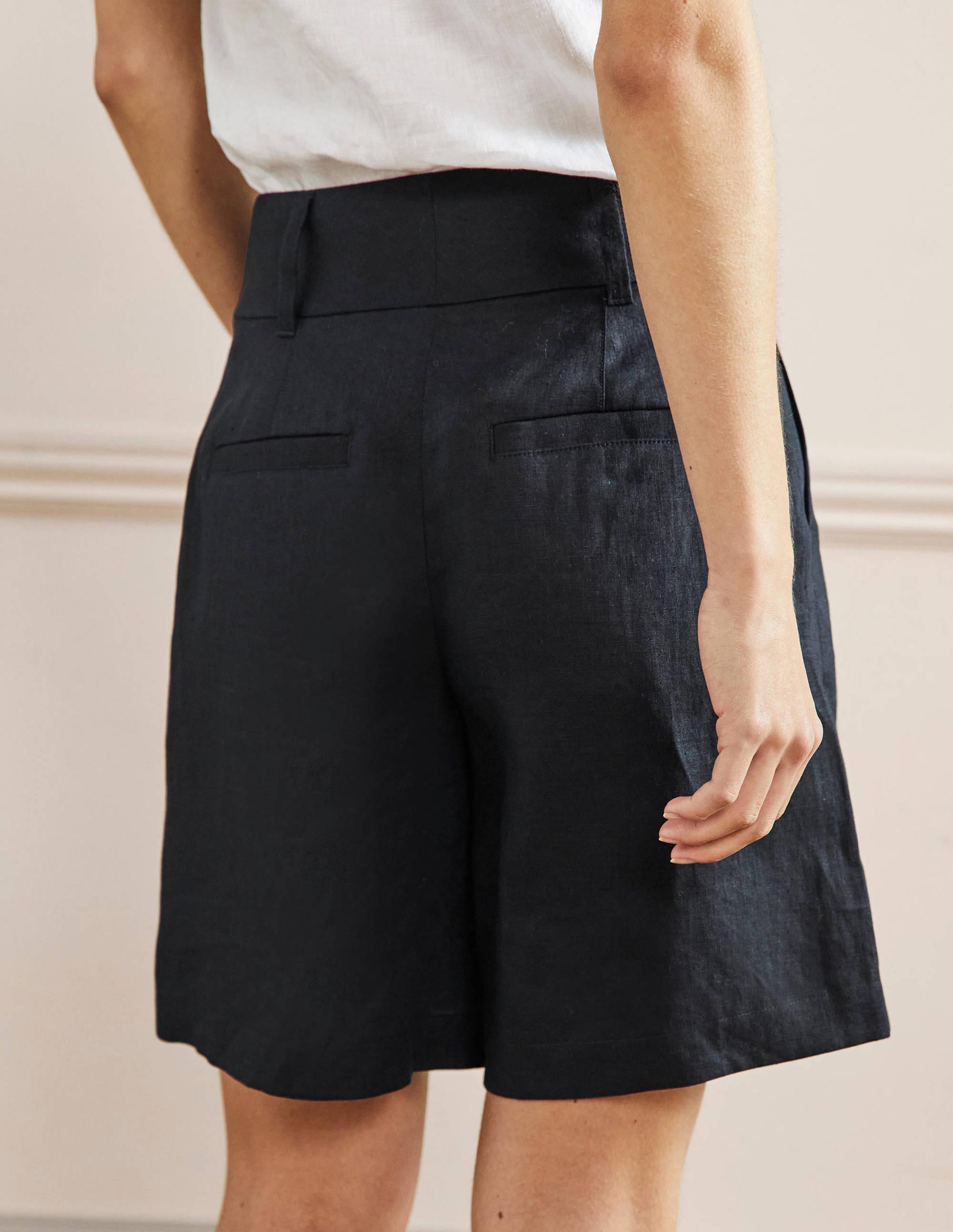 Short plissé en lin-Bleu marine - Image 3