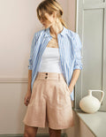 Linen Pleat Shorts-Frappe