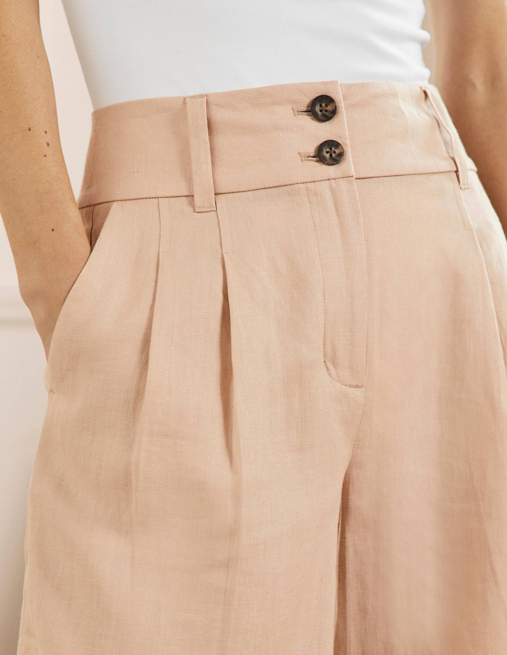 Linen Pleat Shorts-Frappe-2