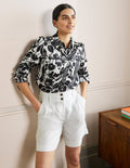 Short plissé en lin-Blanc