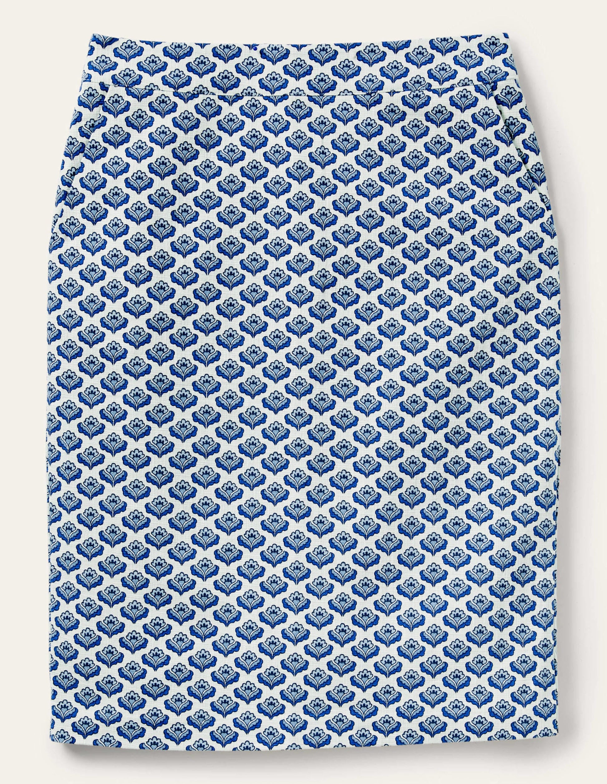 Jupe crayon texturée-Ivoire, motif Oriental Bud bleu-5