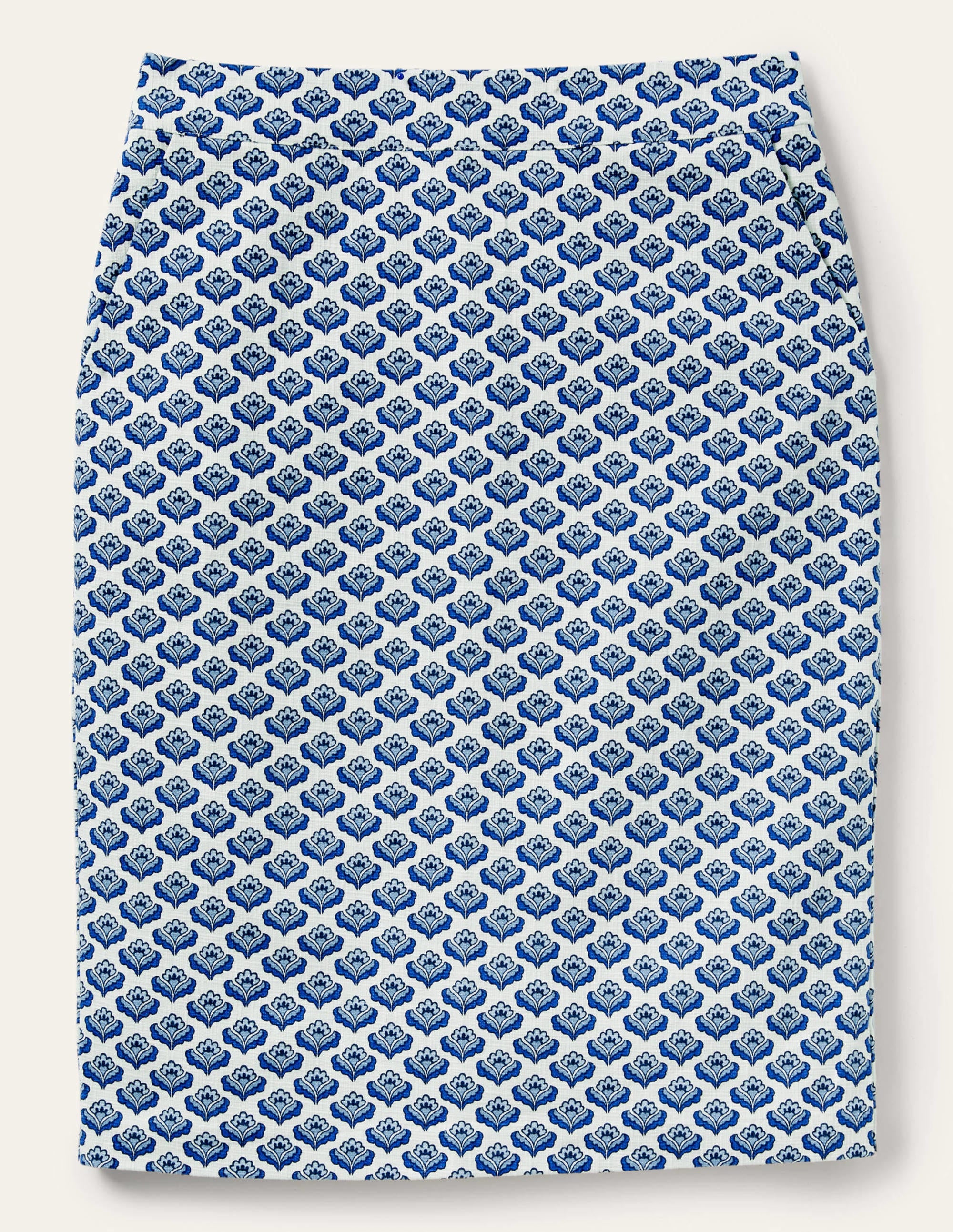 Jupe crayon texturée-Ivoire, motif Oriental Bud bleu - Image 5