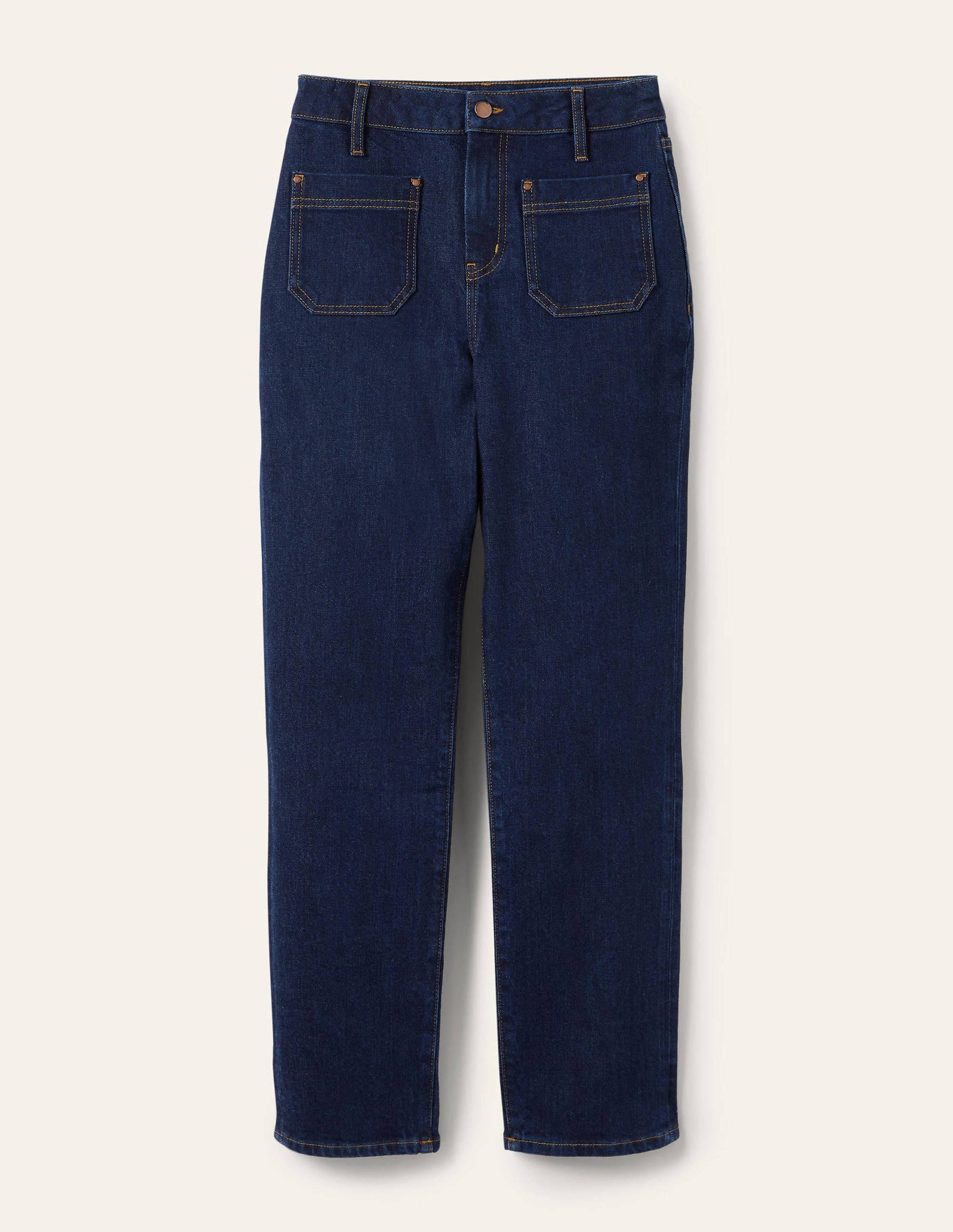 Patch Pocket Straight Jeans-Indigo-6
