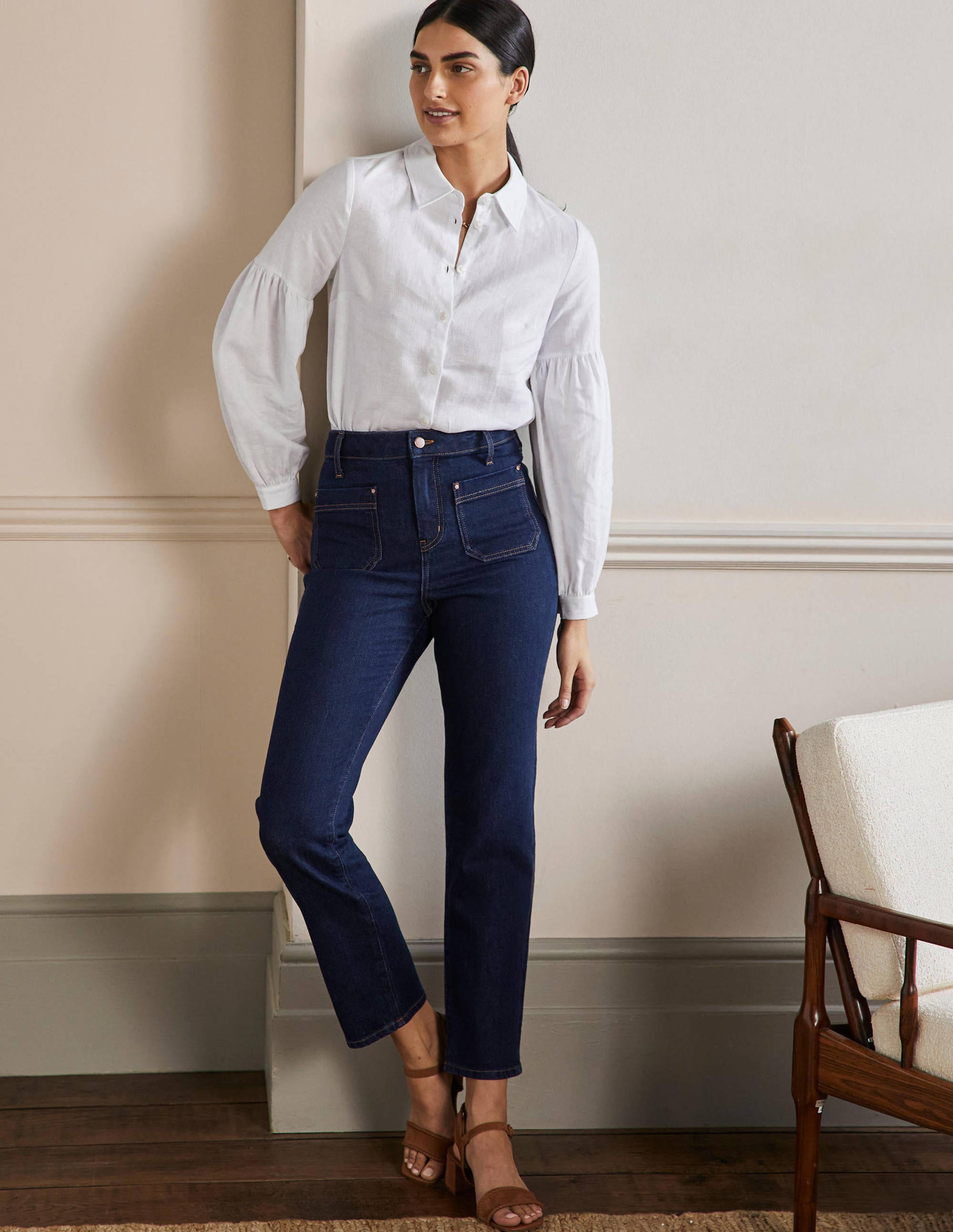 Patch Pocket Straight Jeans-Indigo - Image 1