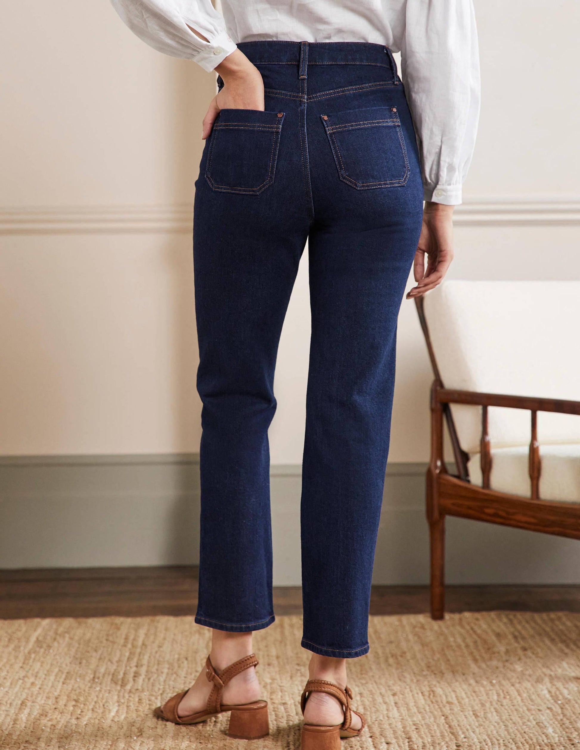 Patch Pocket Straight Jeans-Indigo-3