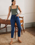 Jeans mit geradem Bein und aufgesetzten Taschen-Mittleres Vintageblau