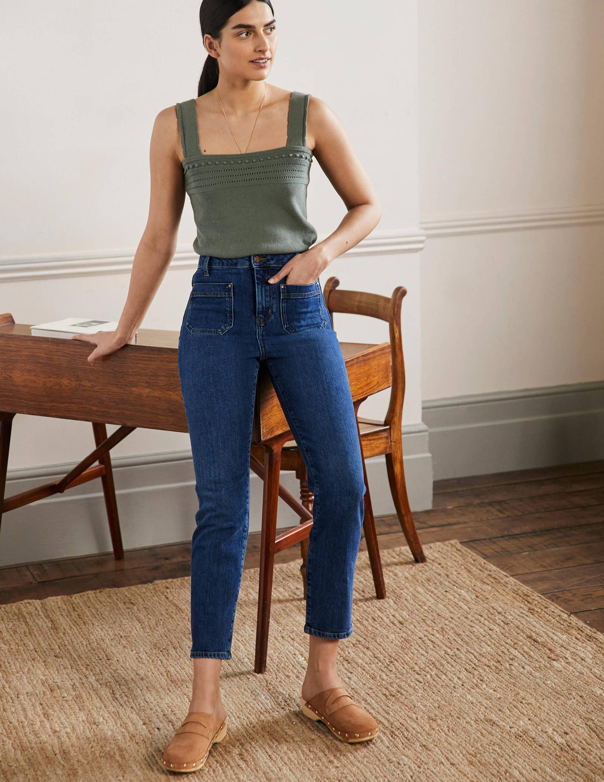 Jeans mit geradem Bein und aufgesetzten Taschen-Mittleres Vintageblau-1