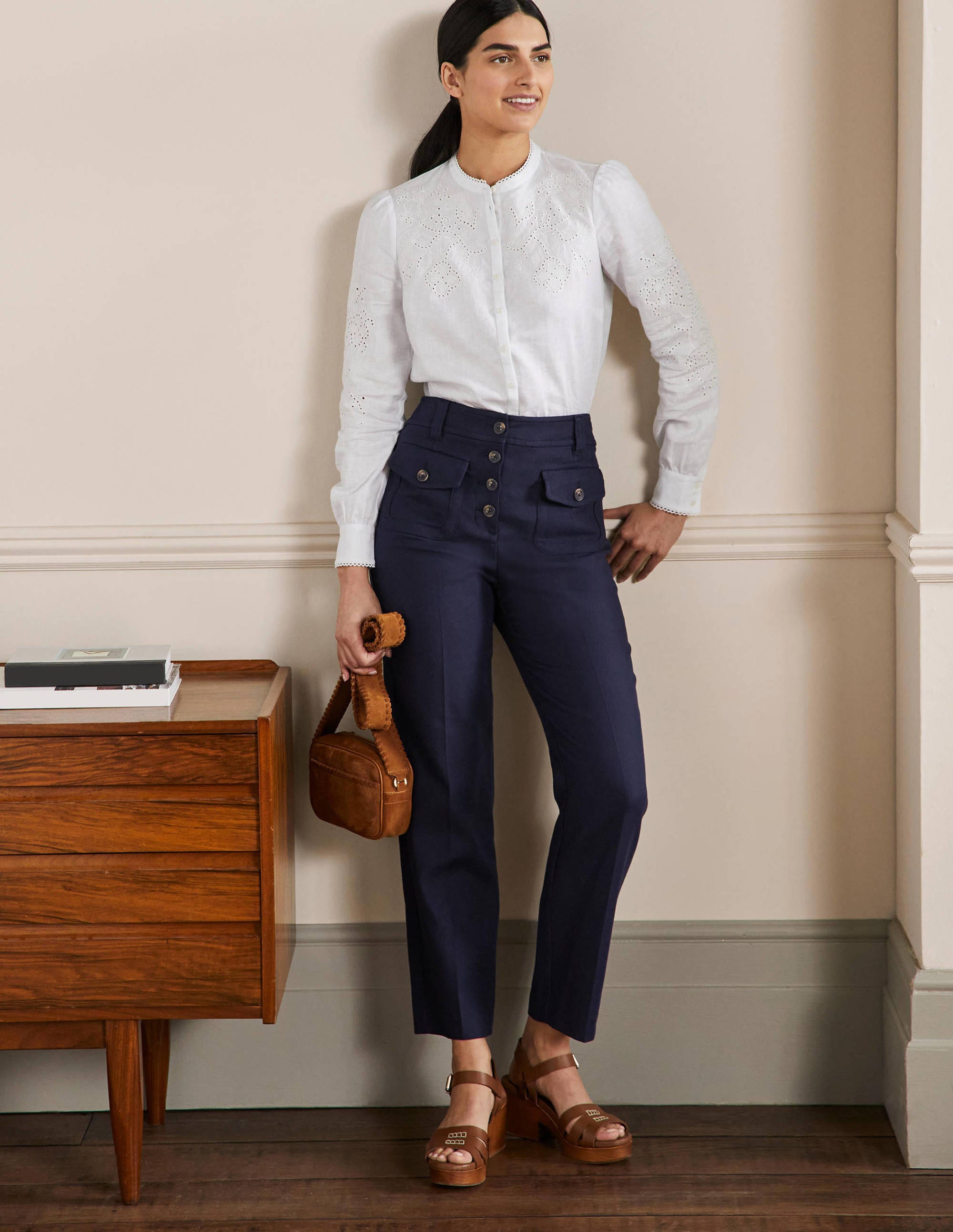 Pantalon Carrie taille haute-Bleu marine - Image 1