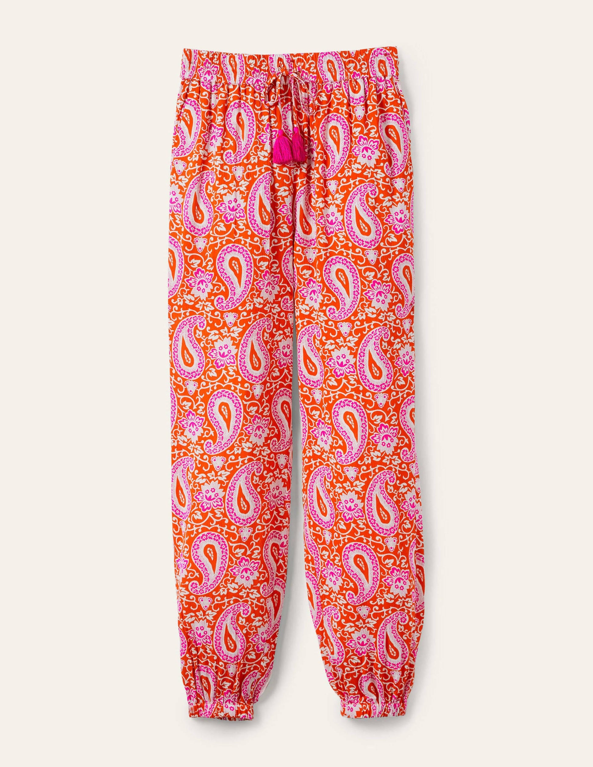 Crinkle Tapered Trousers-Papaya, Enchanting Paisley-5
