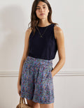 Shorts mit gerafftem Taillenbund-Graublau, Orientalische Wiese