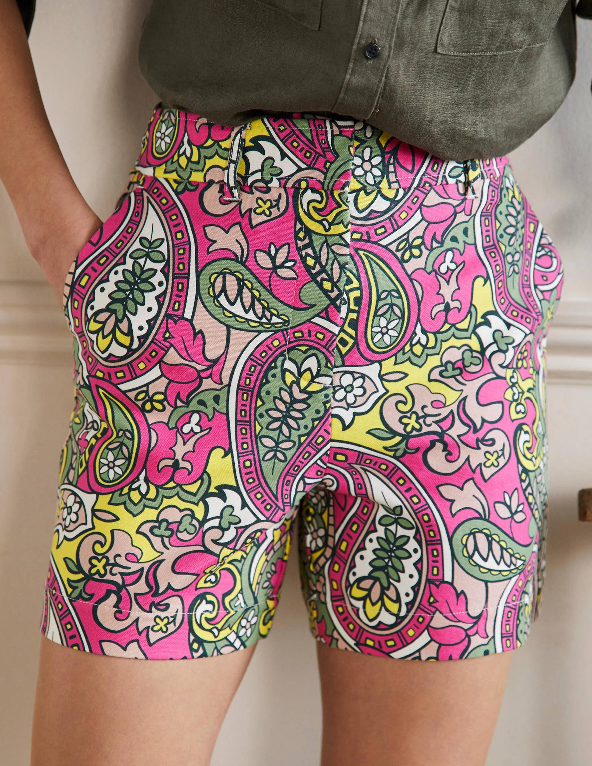 Short Carrie taille haute-Rose pop, motif cachemire-5