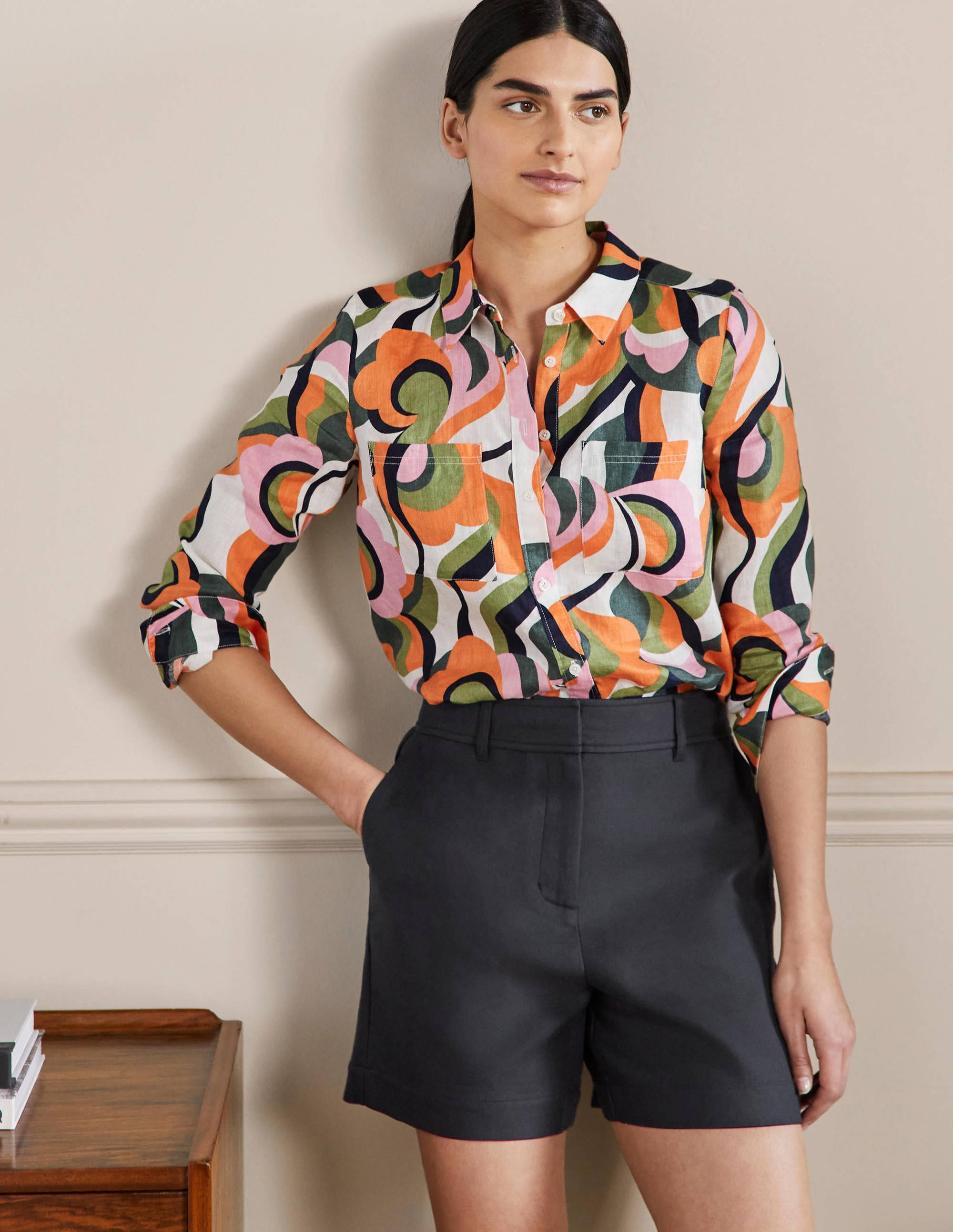 Short Carrie taille haute-Bleu marine - Image 1