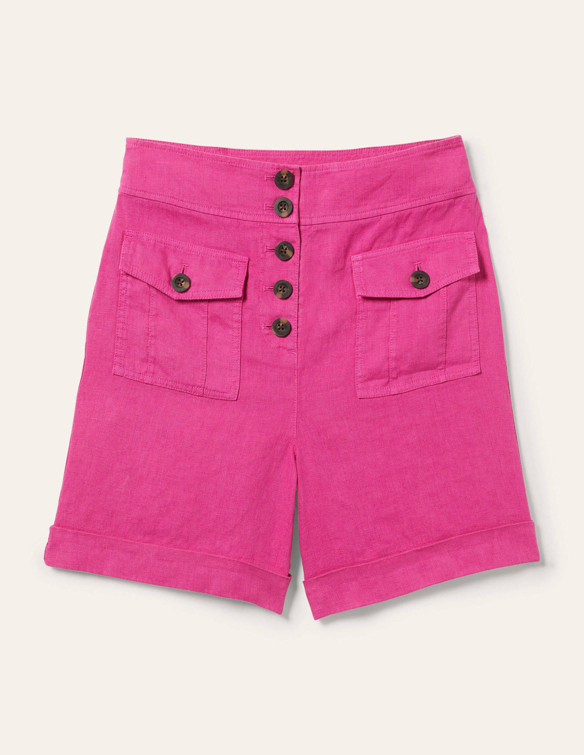 Leinenshorts mit hoher Taille-Beerenpink-6