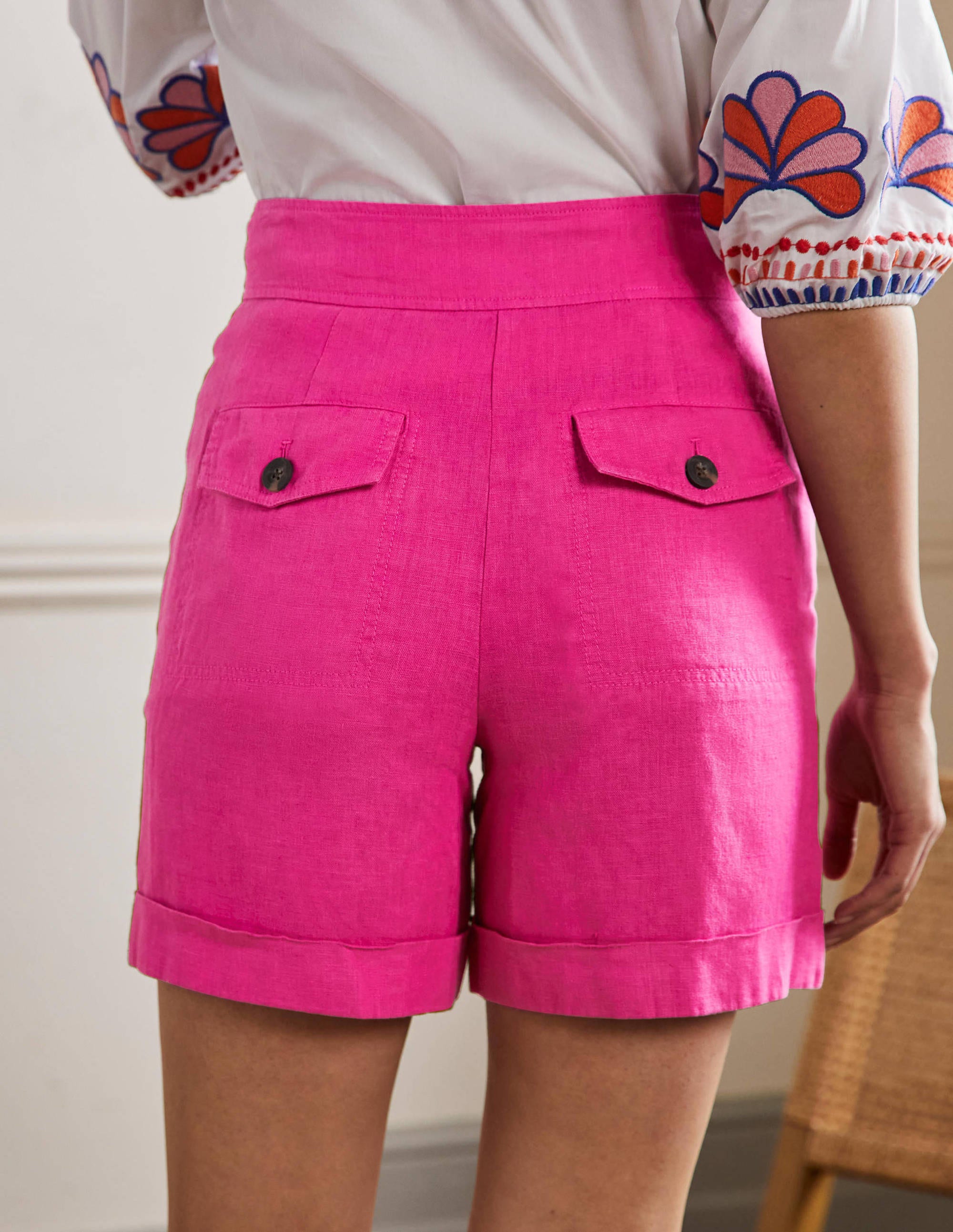 Leinenshorts mit hoher Taille-Beerenpink - Image 3