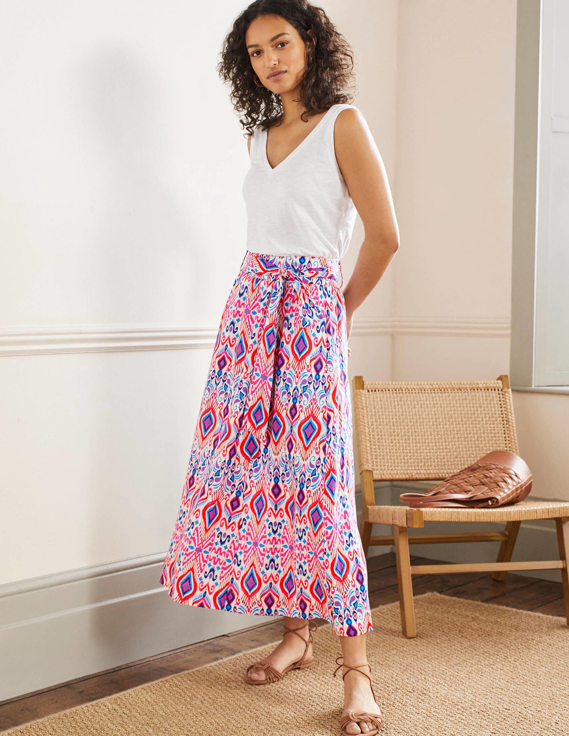 Jupe midi Rosemary en lin-Motif Ikat Paradise-1