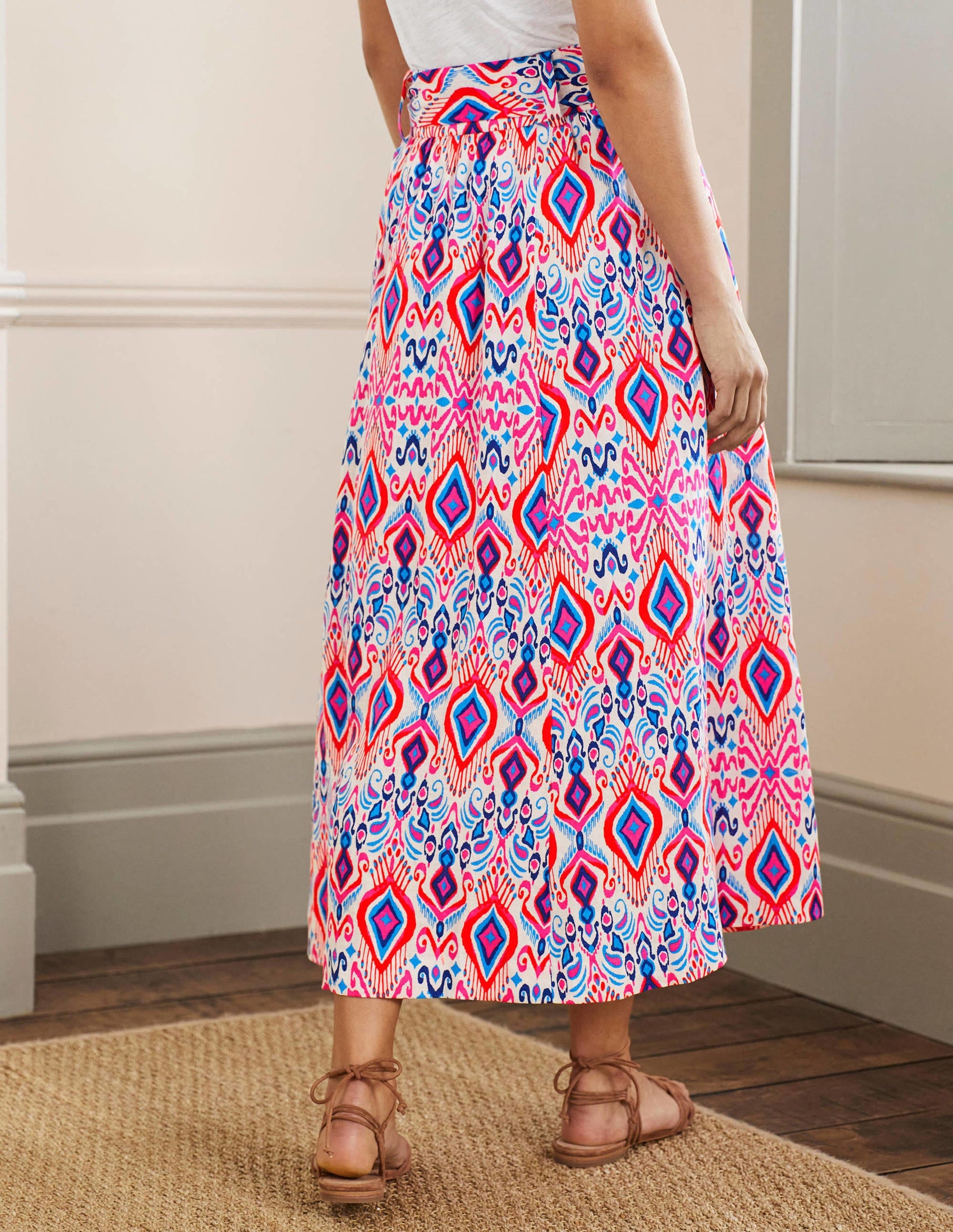 Jupe midi Rosemary en lin-Motif Ikat Paradise-3