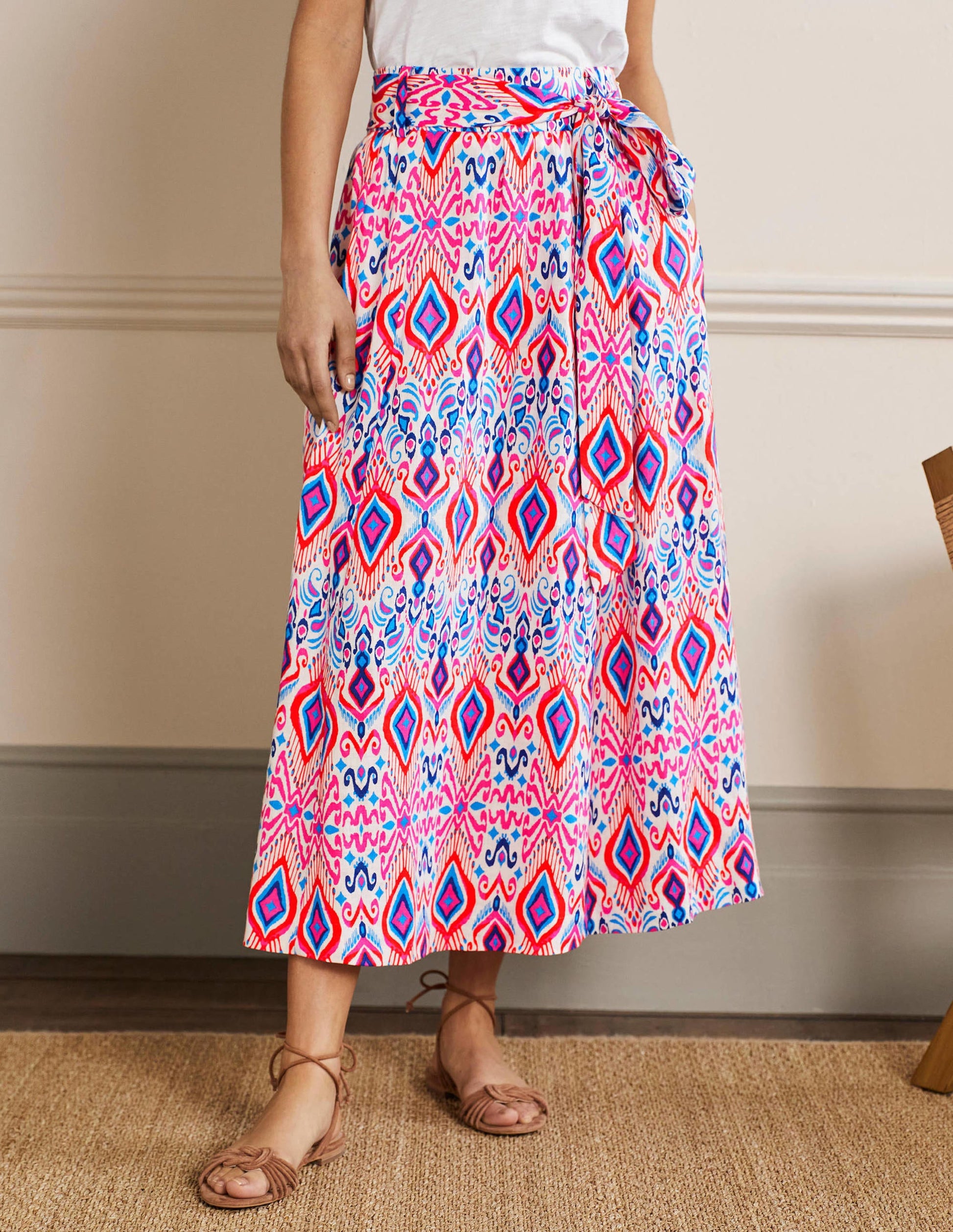 Jupe midi Rosemary en lin-Motif Ikat Paradise-4