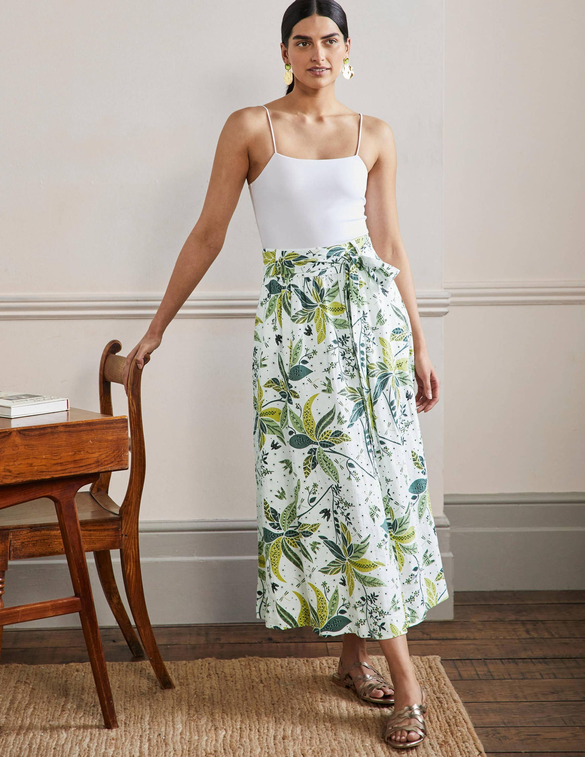 Jupe midi Rosemary en lin-Carambole, motif Oriental Cascade-1