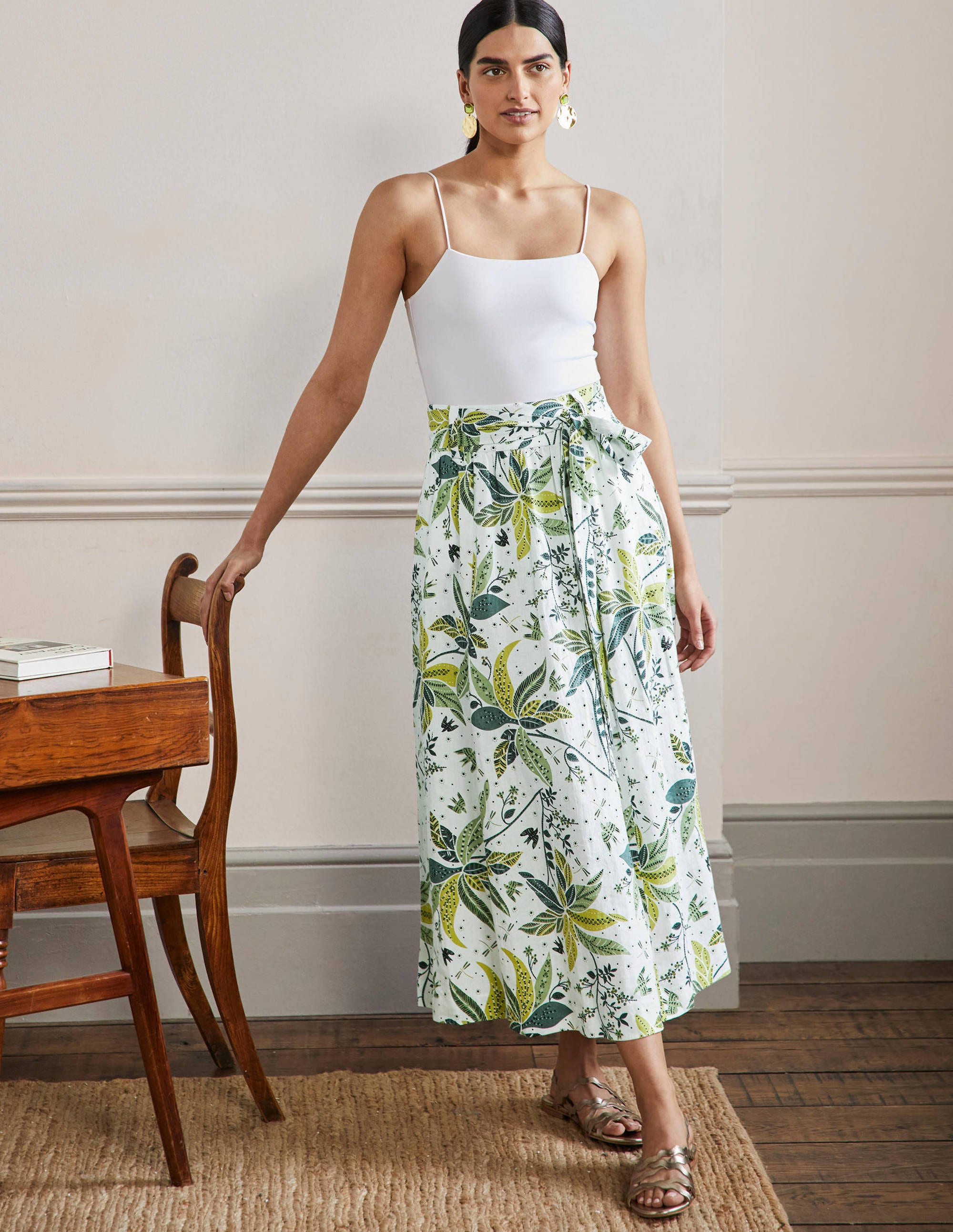 Jupe midi Rosemary en lin-Carambole, motif Oriental Cascade - Image 1