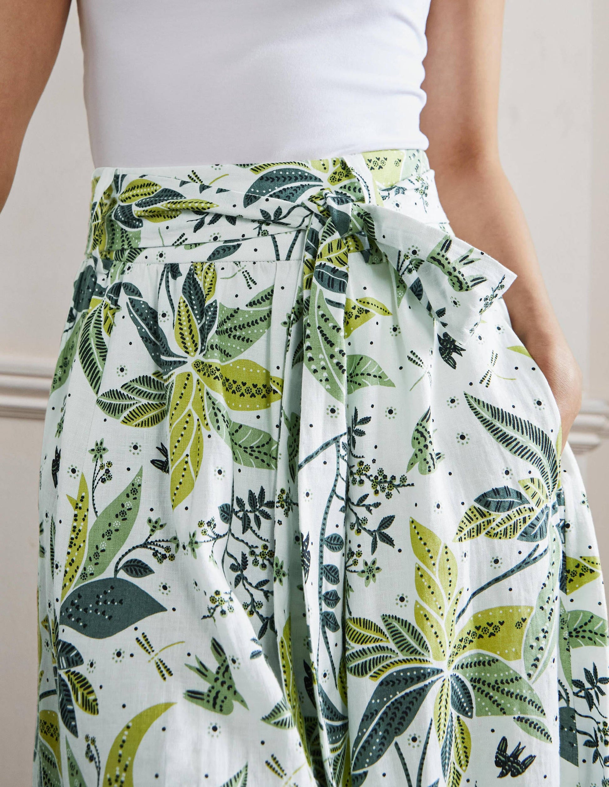 Jupe midi Rosemary en lin-Carambole, motif Oriental Cascade-2