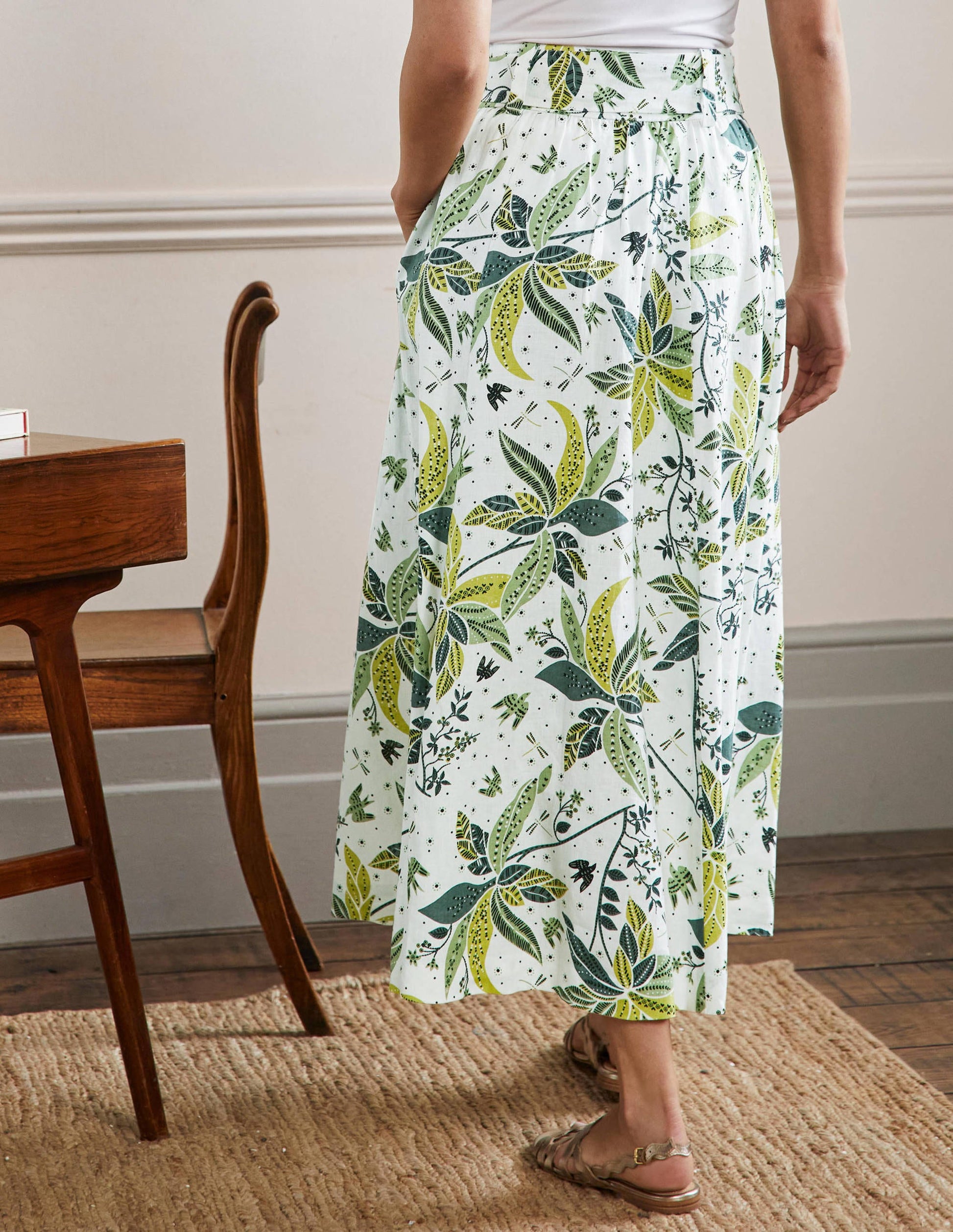 Jupe midi Rosemary en lin-Carambole, motif Oriental Cascade-3