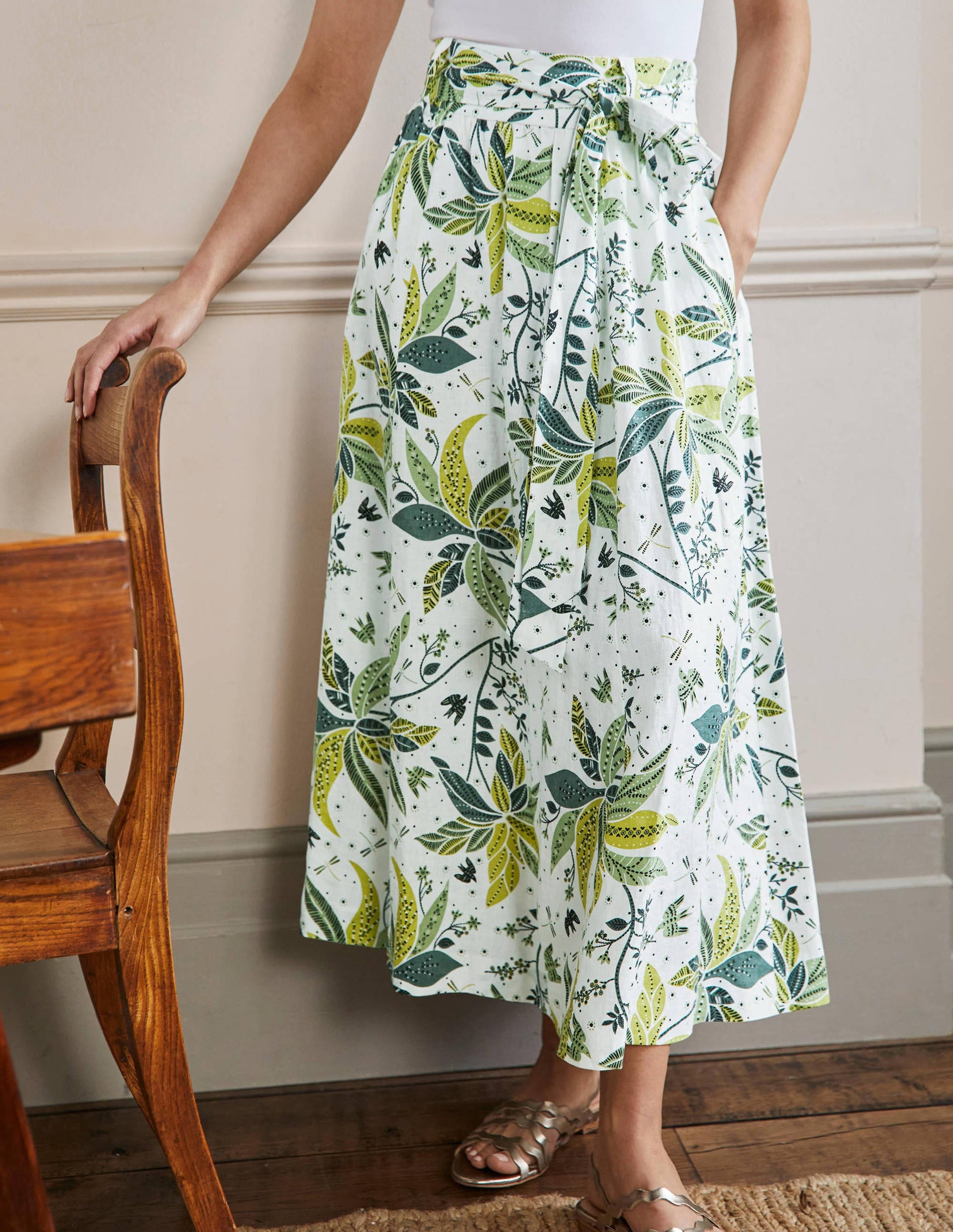 Jupe midi Rosemary en lin-Carambole, motif Oriental Cascade-4