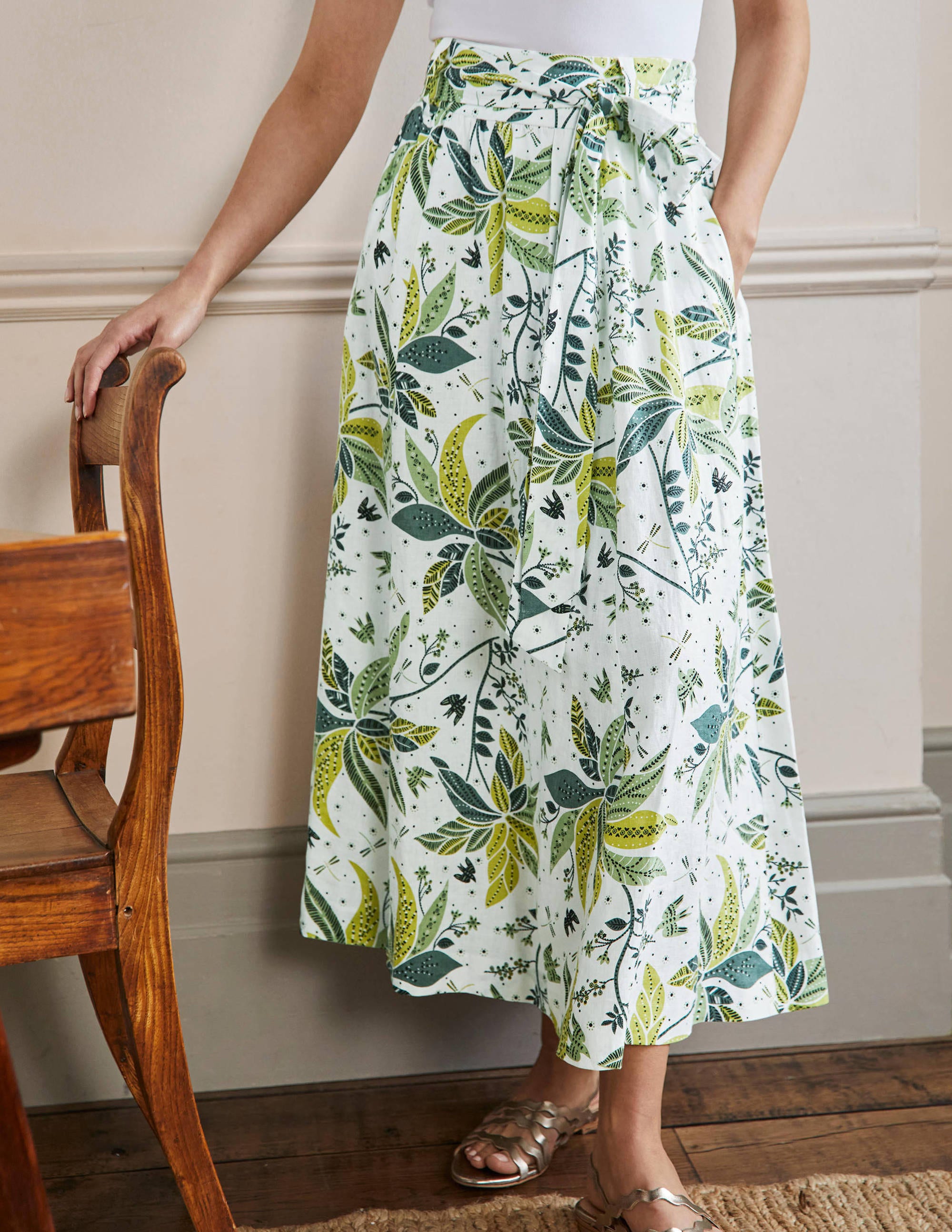 Jupe midi Rosemary en lin-Carambole, motif Oriental Cascade - Image 4