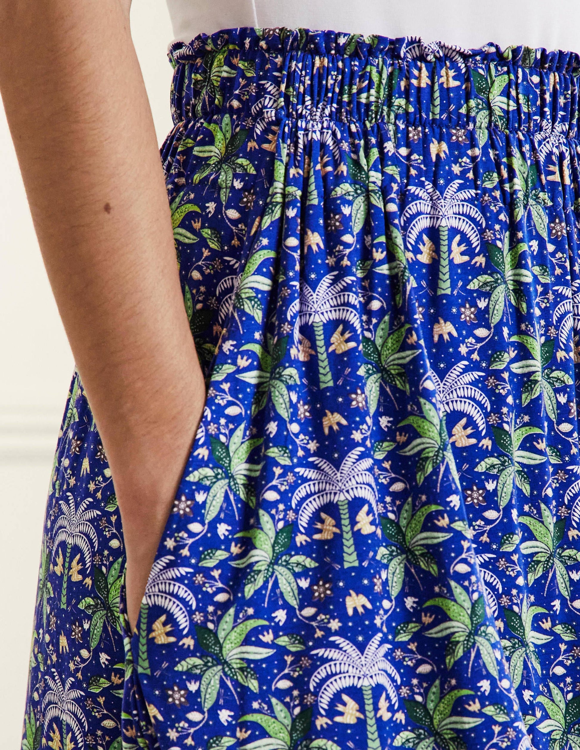 Jupe longue à enfiler en jersey-Océan Atlantique, motif Oriental Palm-2