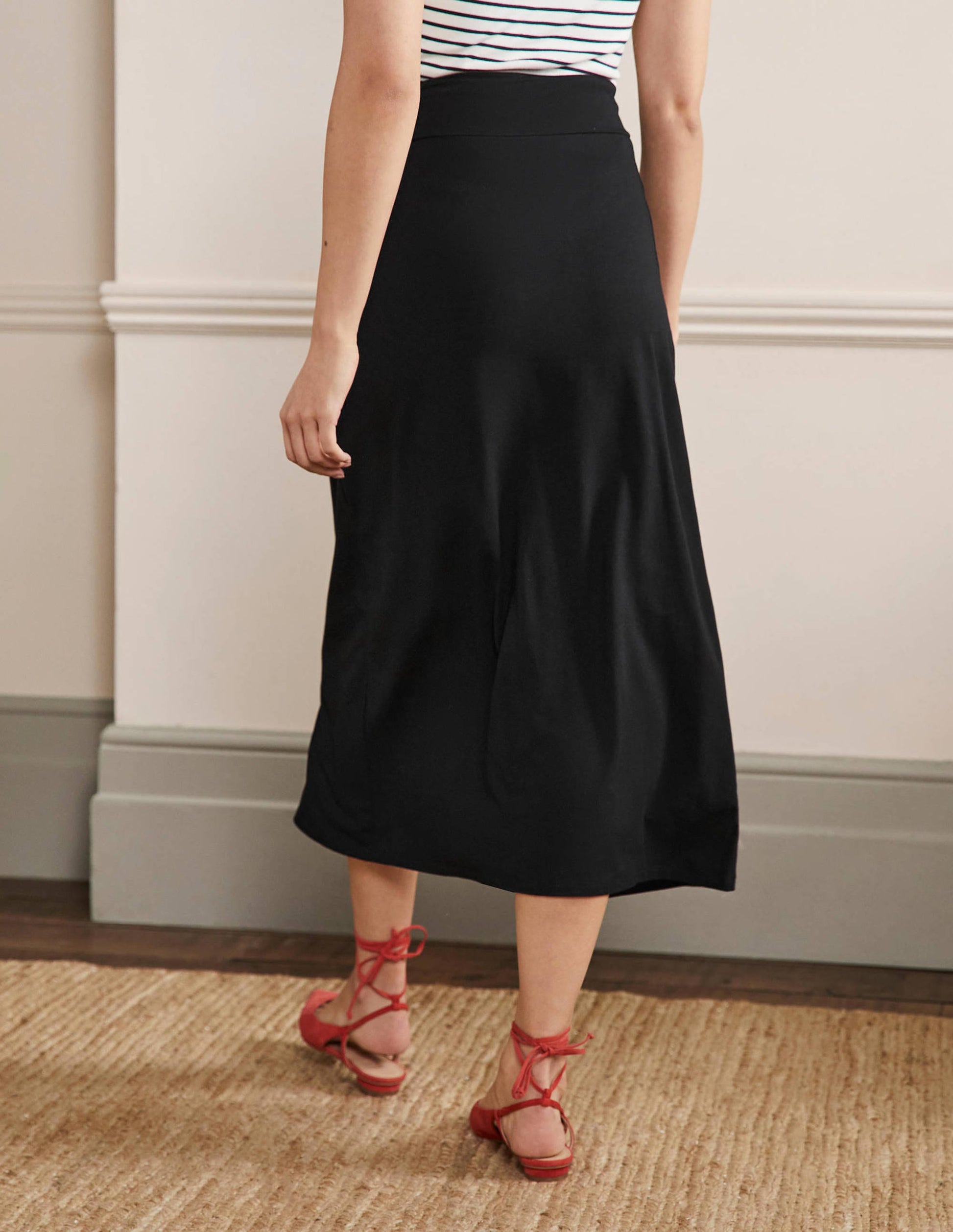 Jupe midi nouée à la taille en jersey-Noir-3
