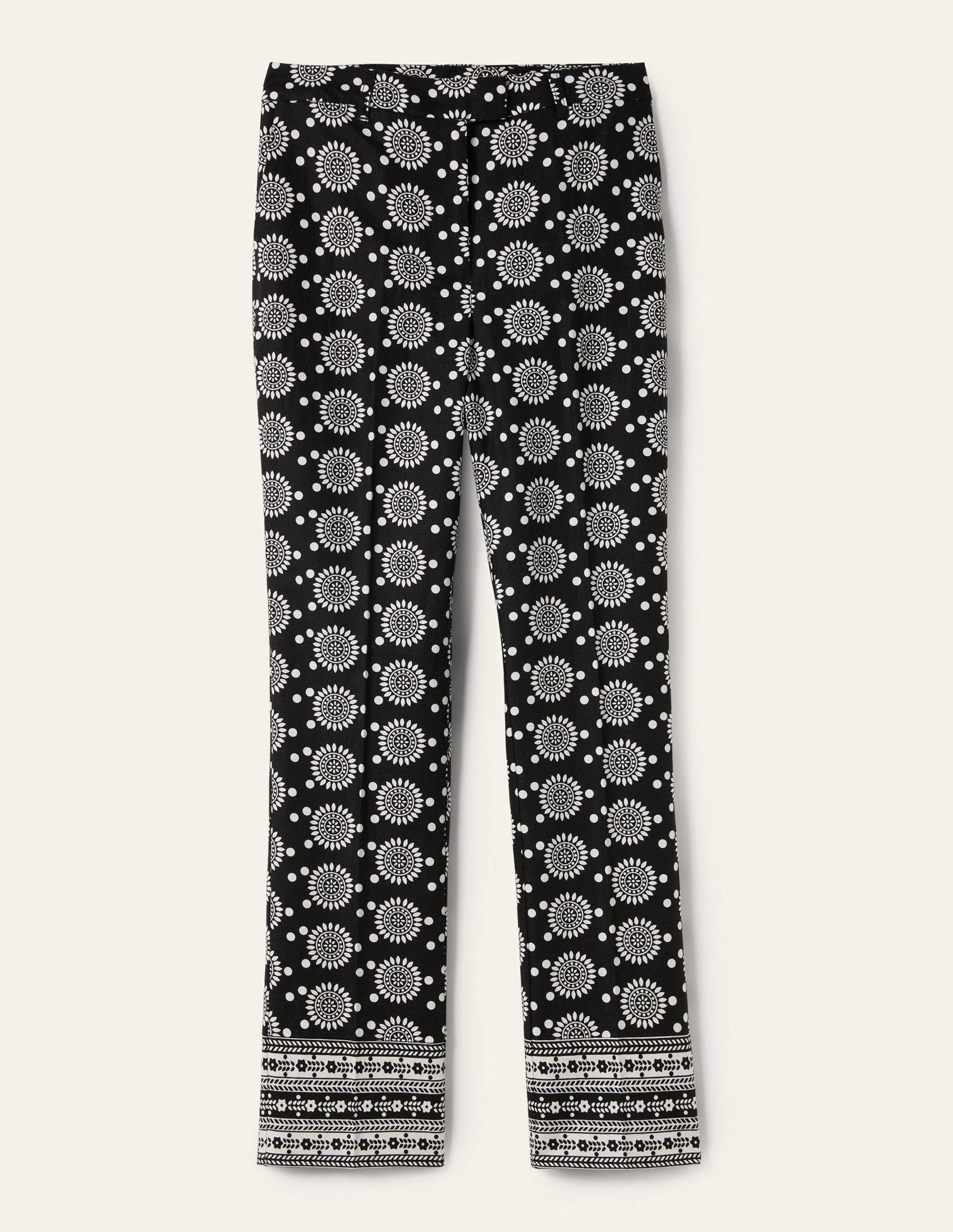 Thea Taillierte Leinenhose-Schwarz, Geometrisches Sonnenmuster - Image 6