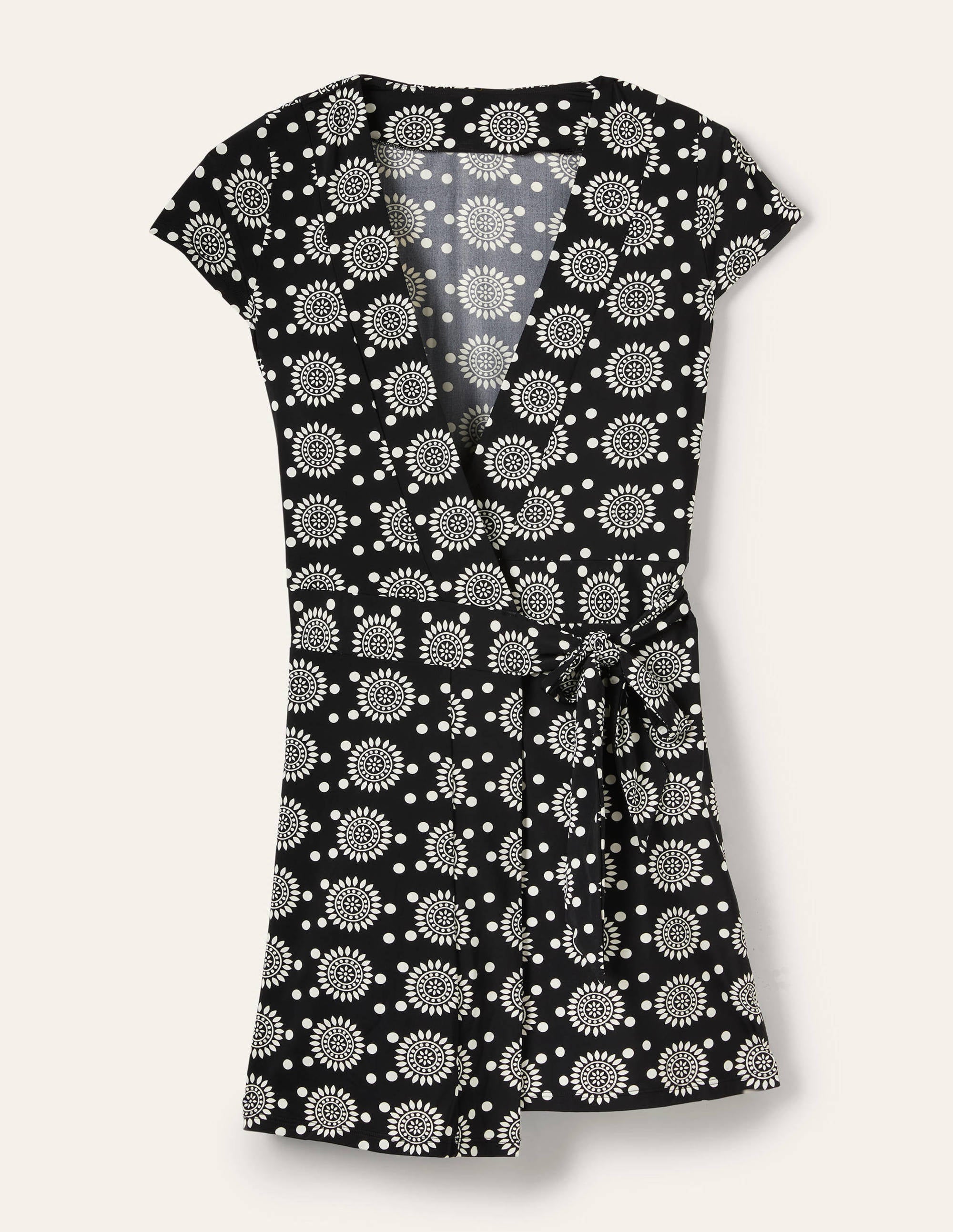Lefkada Gewickeltes Strandkleid-Schwarz, Geometrisches Sonnenmuster - Image 6