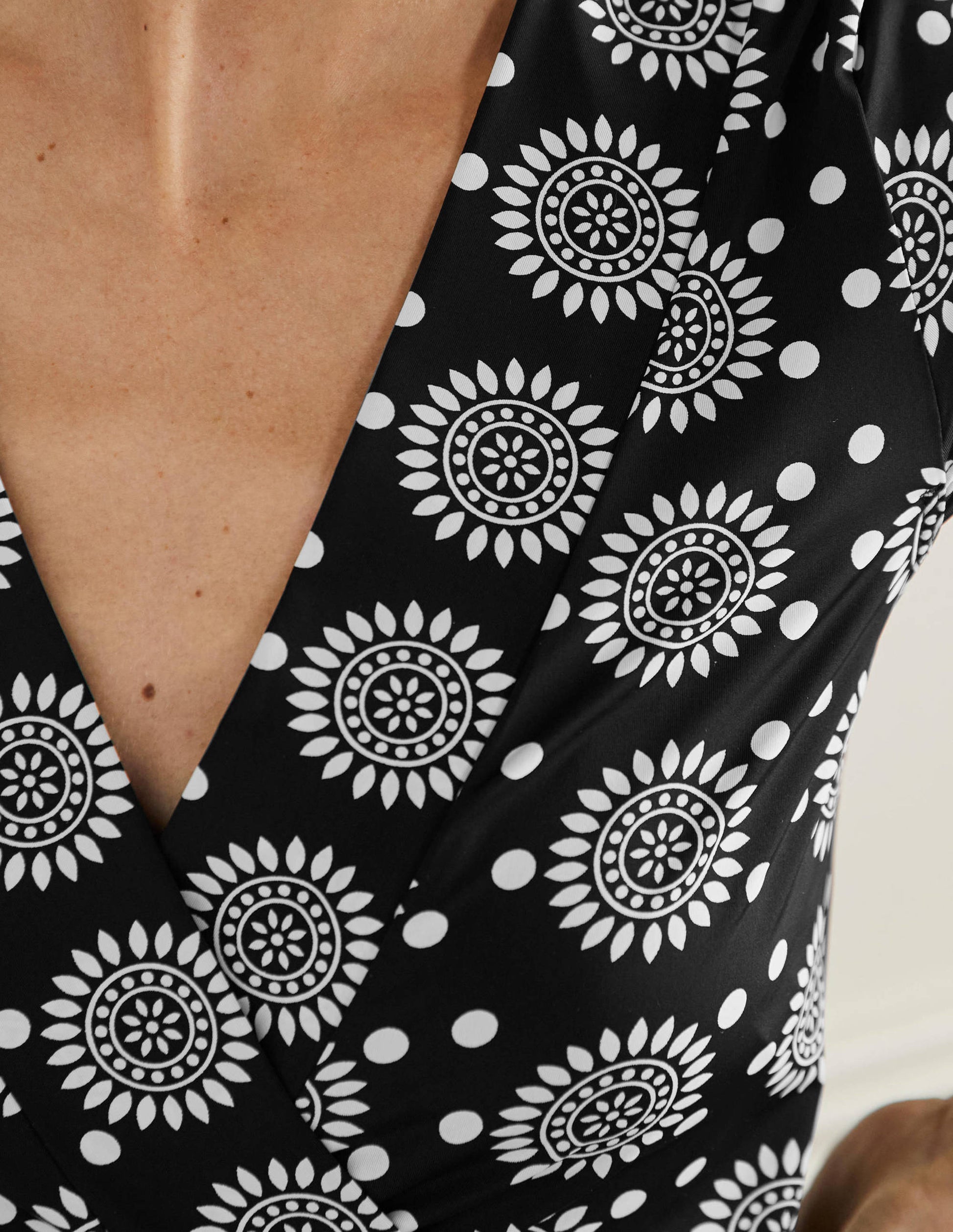 Lefkada Gewickeltes Strandkleid-Schwarz, Geometrisches Sonnenmuster-2