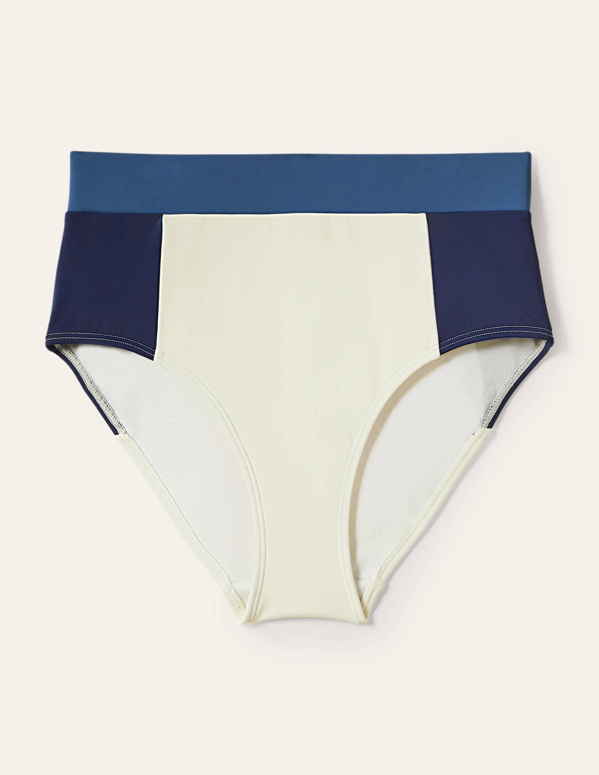 High Waisted Bikini Bottoms-Ivory Colourblock - Image 5