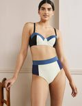 High Waisted Bikini Bottoms-Ivory Colourblock