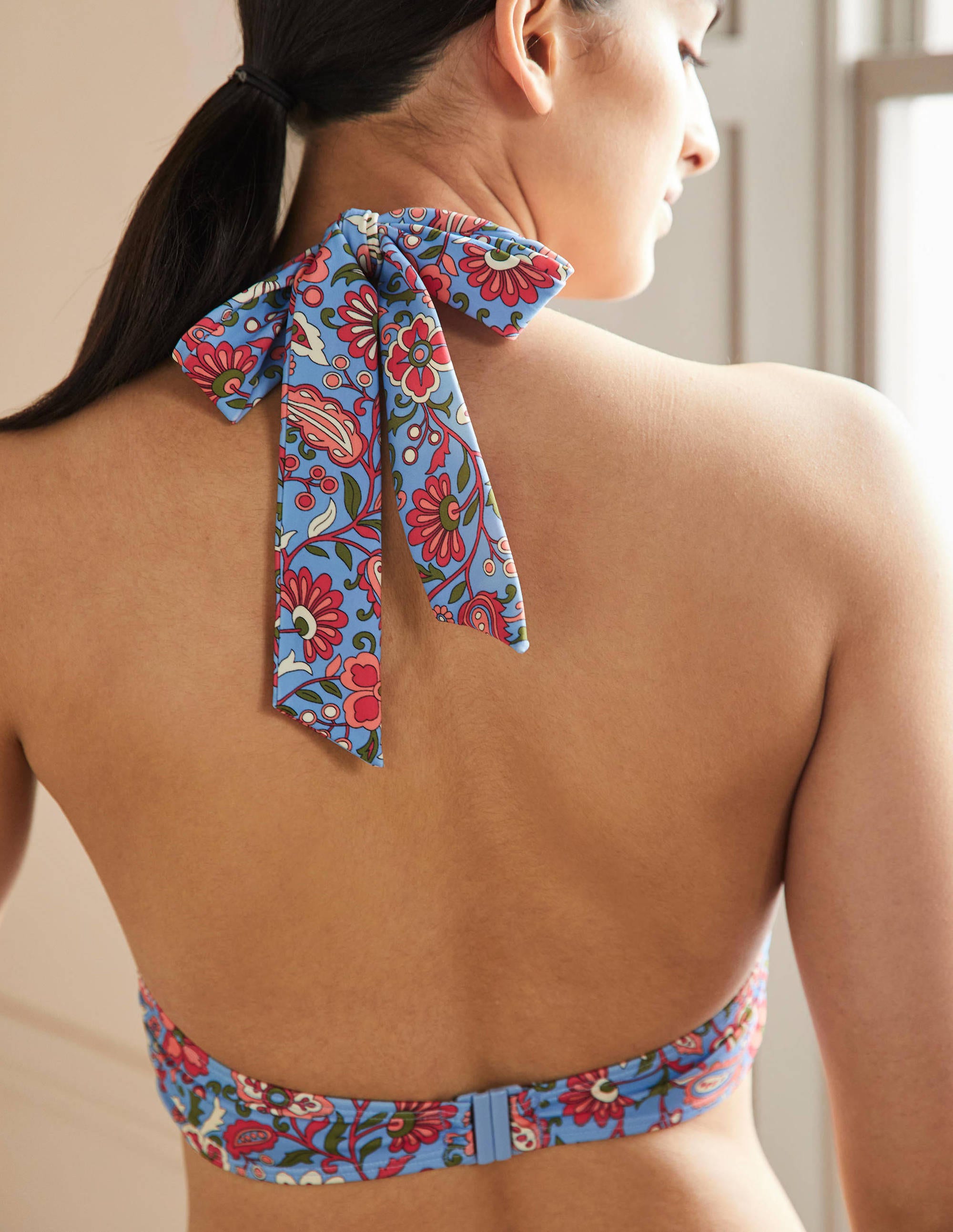 Haut de bikini dos-nu Levanzo-Bleu ancien, motif Oriental Paradise - Image 3