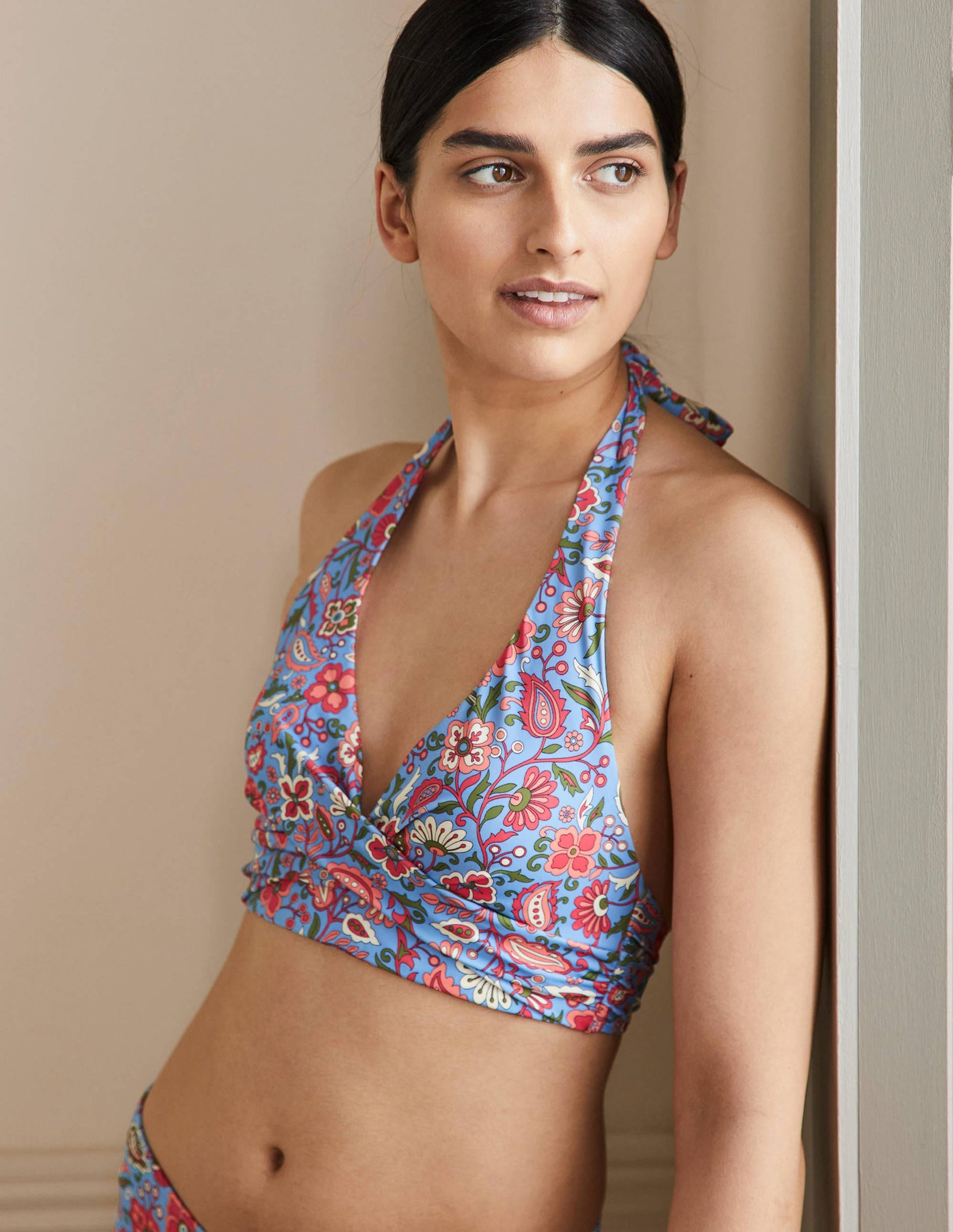 Haut de bikini dos-nu Levanzo-Bleu ancien, motif Oriental Paradise-4