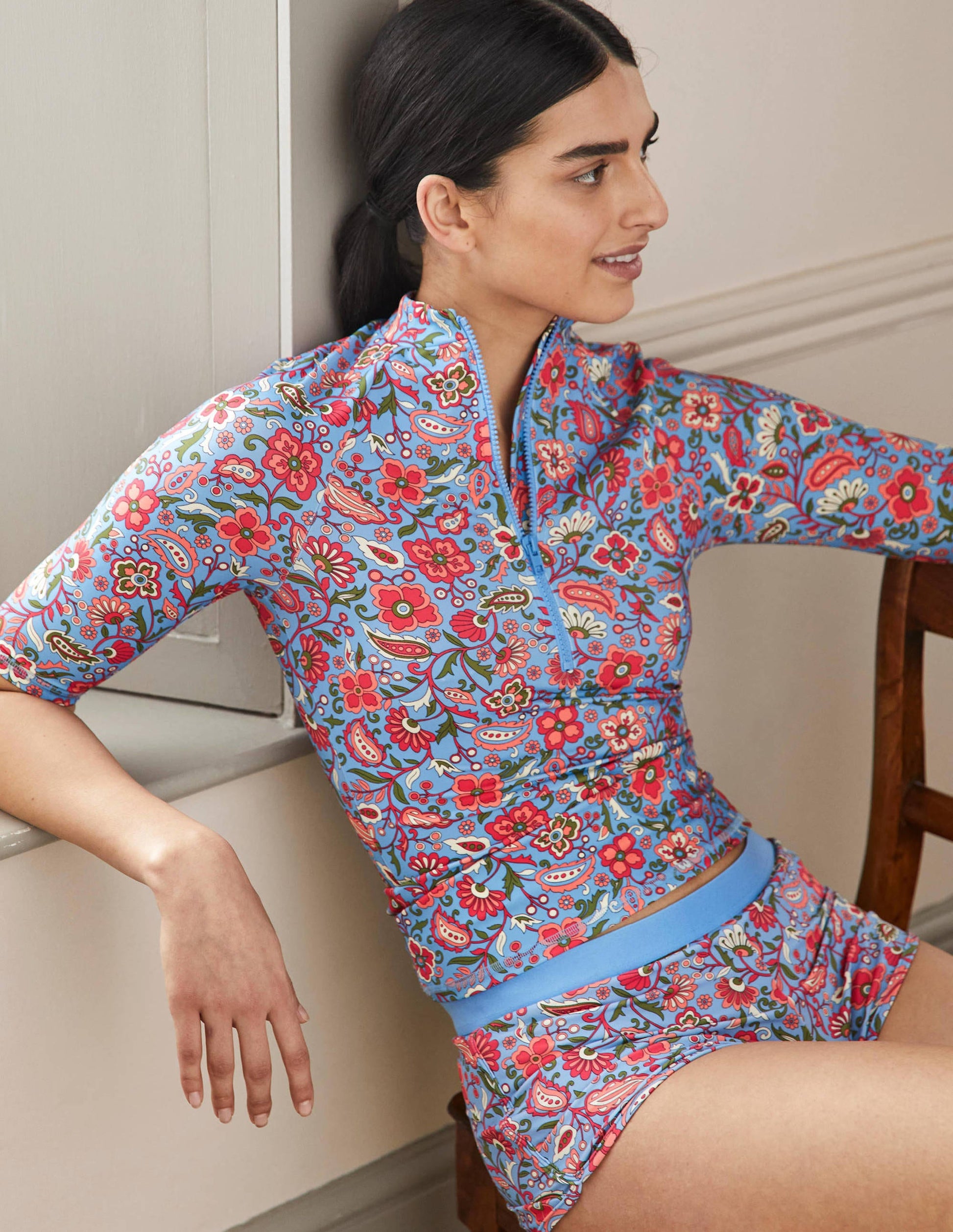 Badeshirt mit 3/4-Ärmeln-Graublau, Orientalisches Paradies-1