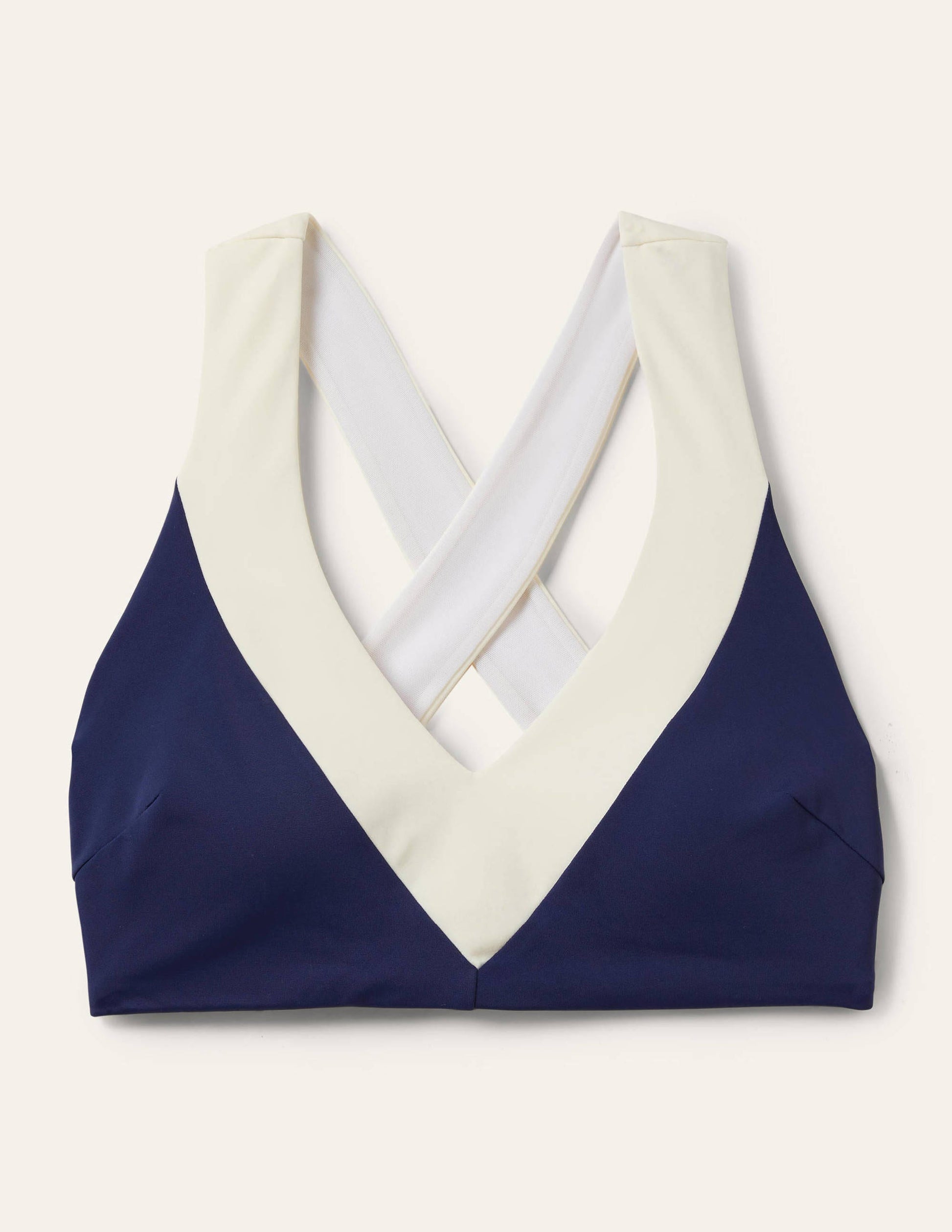 Bikini-Oberteil mit überkreuzten Rückenträgern-Französisches Navy/Naturweiß, Blockfarben-5