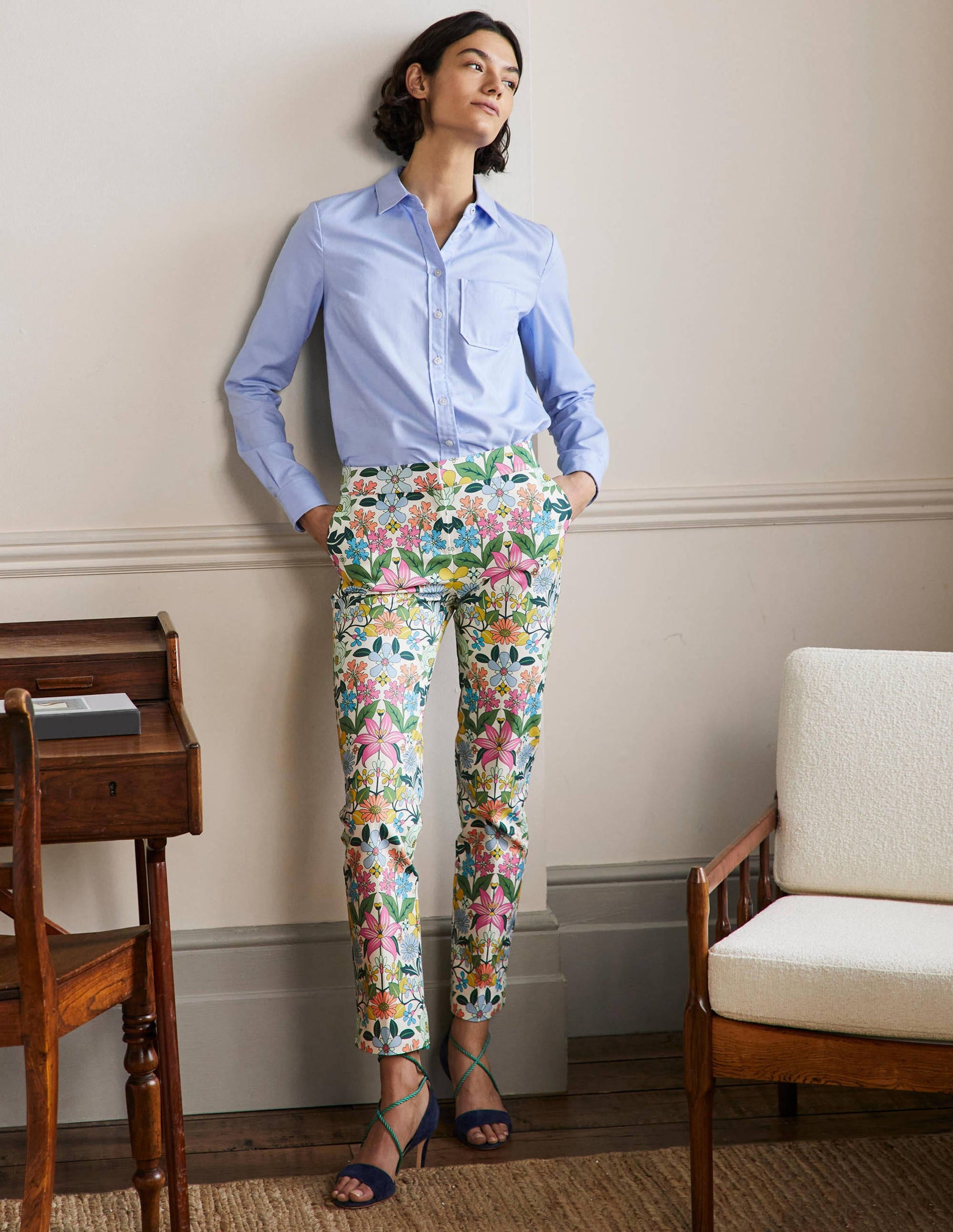 Richmond 7/8 Trouser-Ivory, Botanical Terrace-1